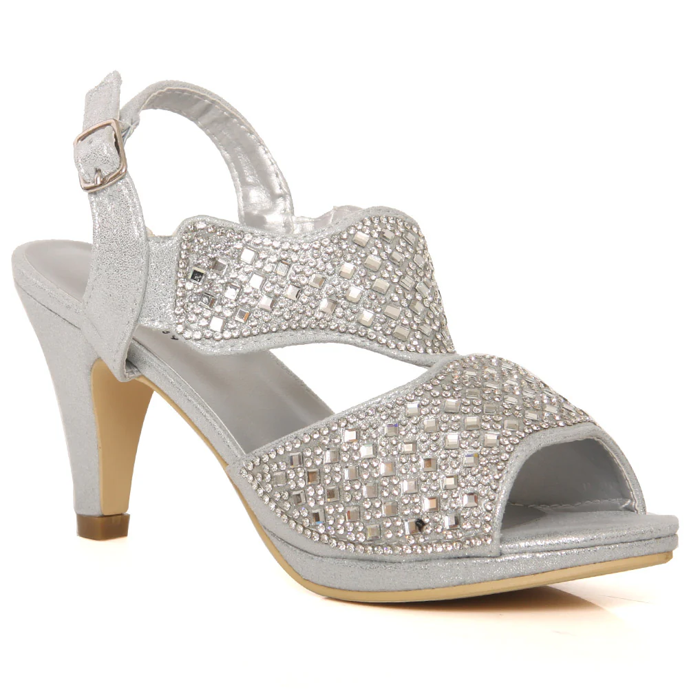 Girls “QUINCY” Sling Back Peep Toe Kitten Heel