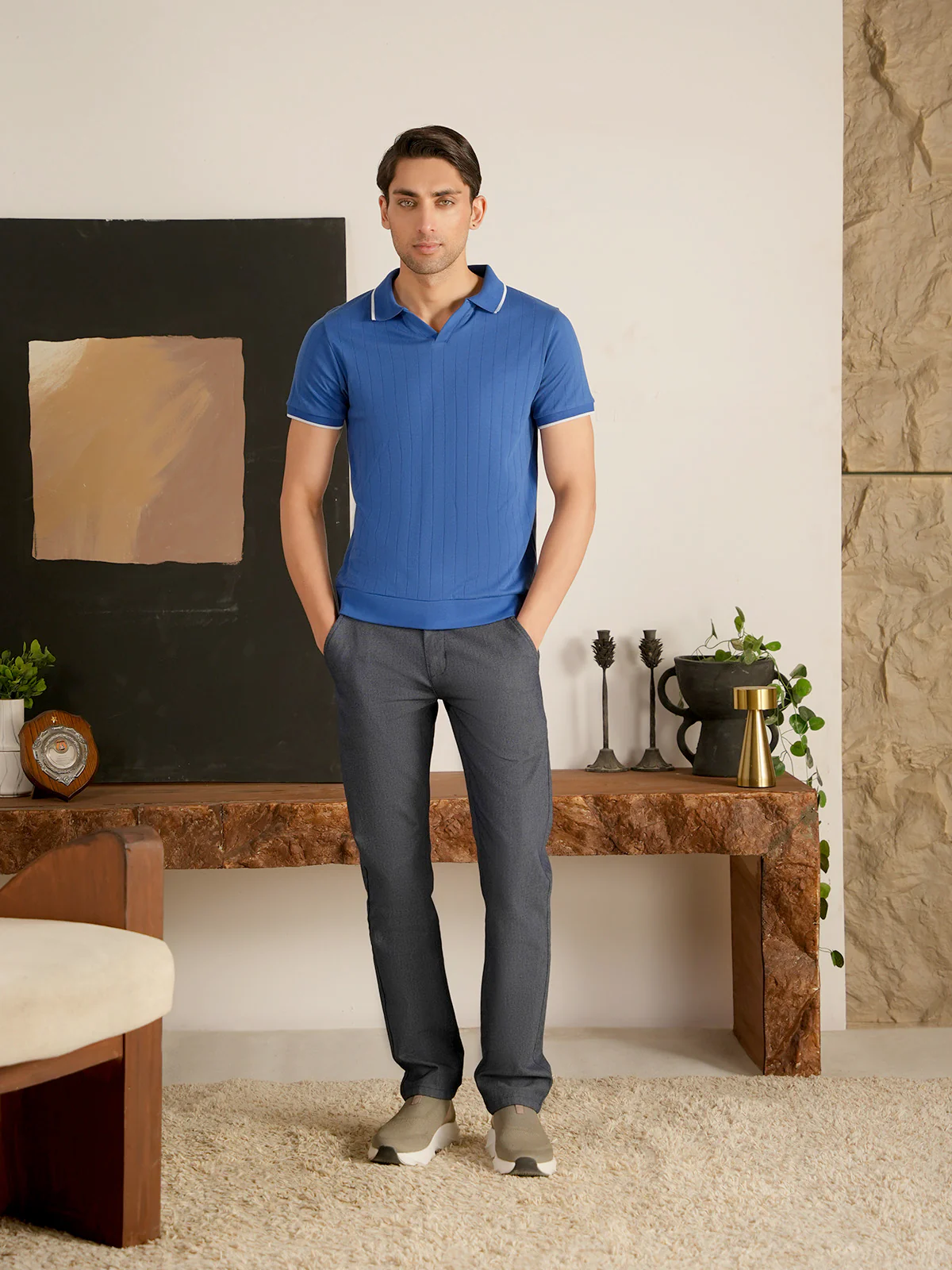 "JACQUE" Regular Fit Textured Polo Shirt - Image 3