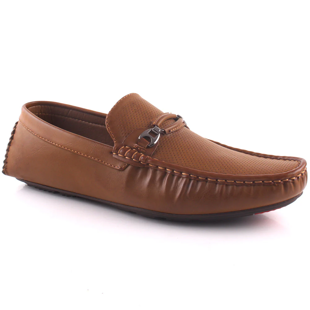 Men “CAGER” Perforated Slip-On Buckle Moccasin Shoes
