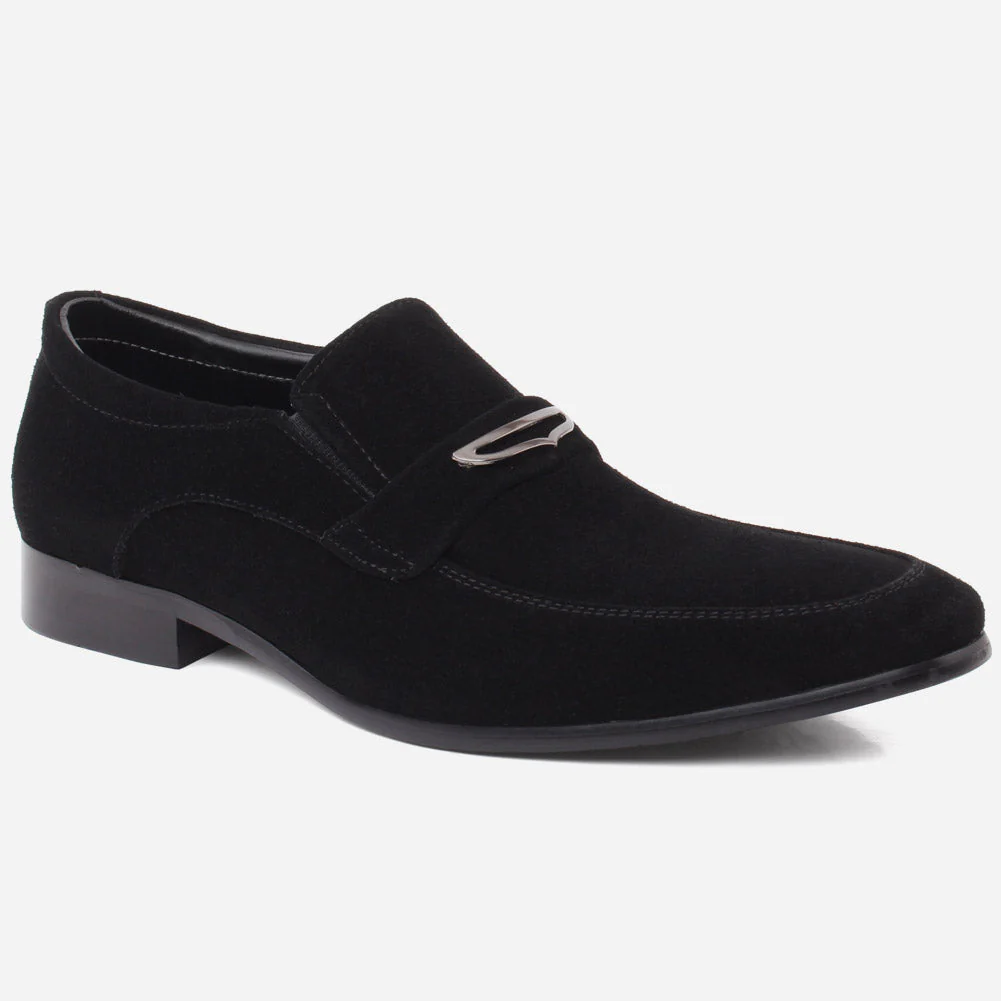 Men "CARLOS" Leather Buckle Detail Slip On Moc Toe Formal Leather Loafer Shoes