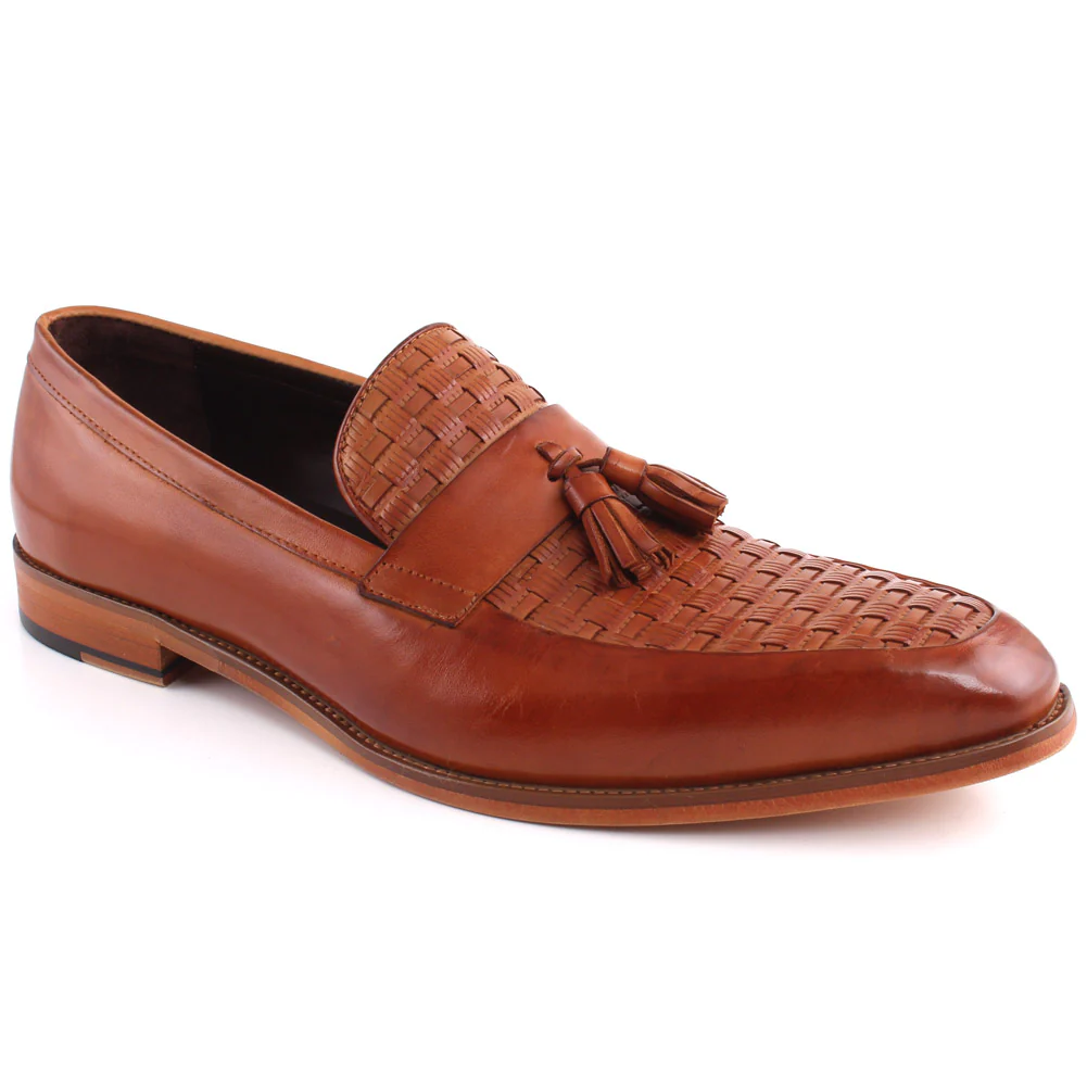 Men āERROLā Embossed Woven And Tassel Detailed Moc Toe Loafer Shoes
