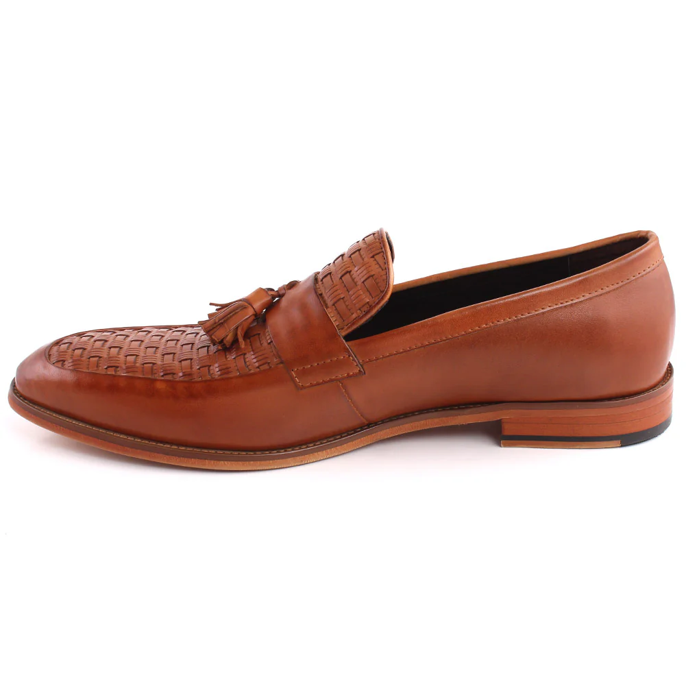 Men āERROLā Embossed Woven And Tassel Detailed Moc Toe Loafer Shoes - Image 3