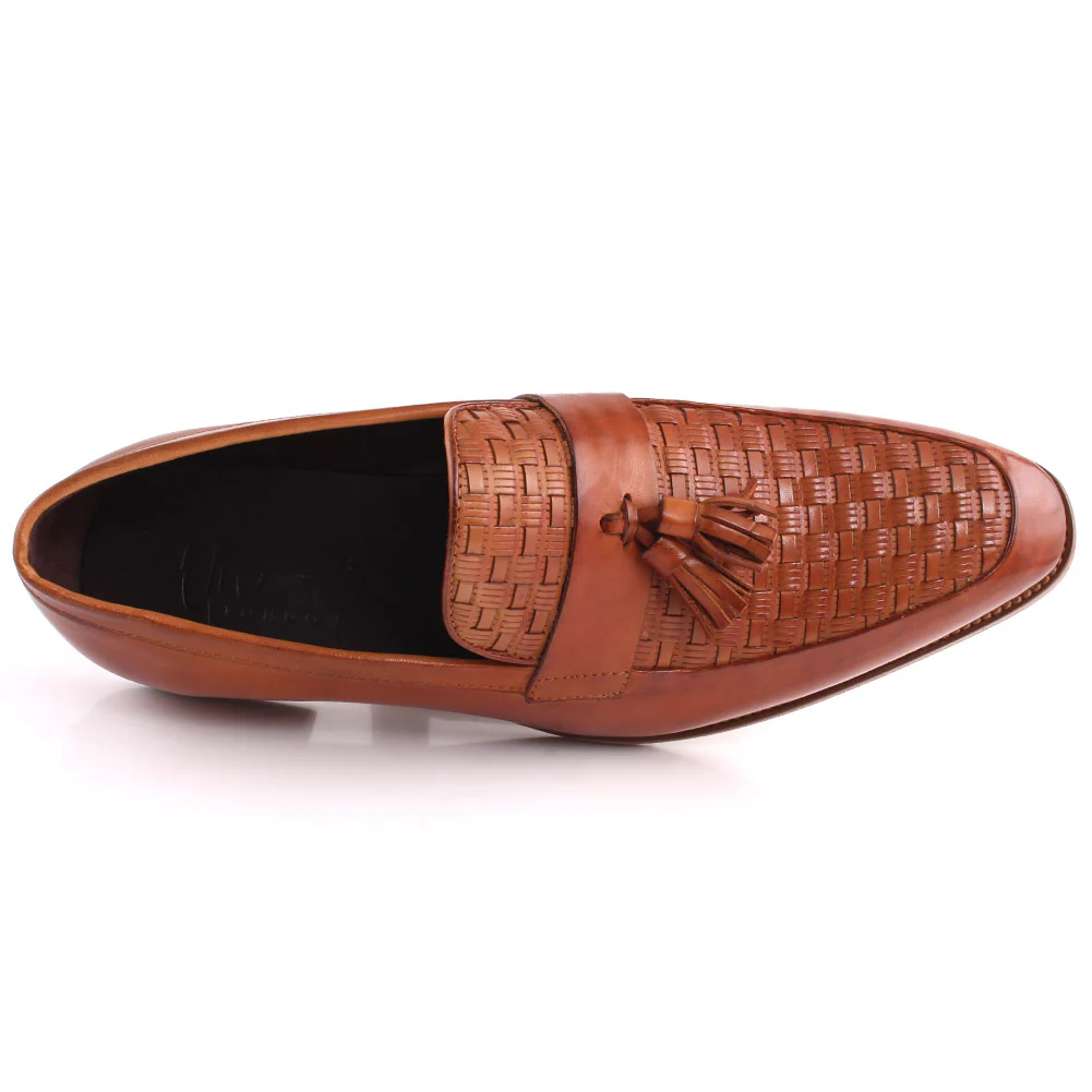 Men āERROLā Embossed Woven And Tassel Detailed Moc Toe Loafer Shoes - Image 4