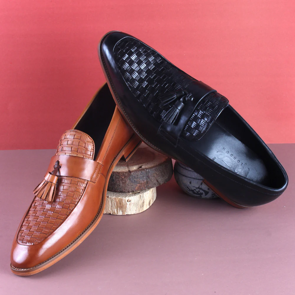Men āERROLā Embossed Woven And Tassel Detailed Moc Toe Loafer Shoes - Image 6