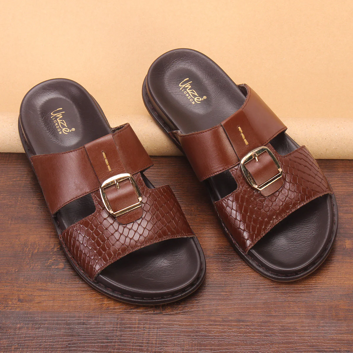 Men "KITZ" Leather Open Toe Summer Slippers - Image 6
