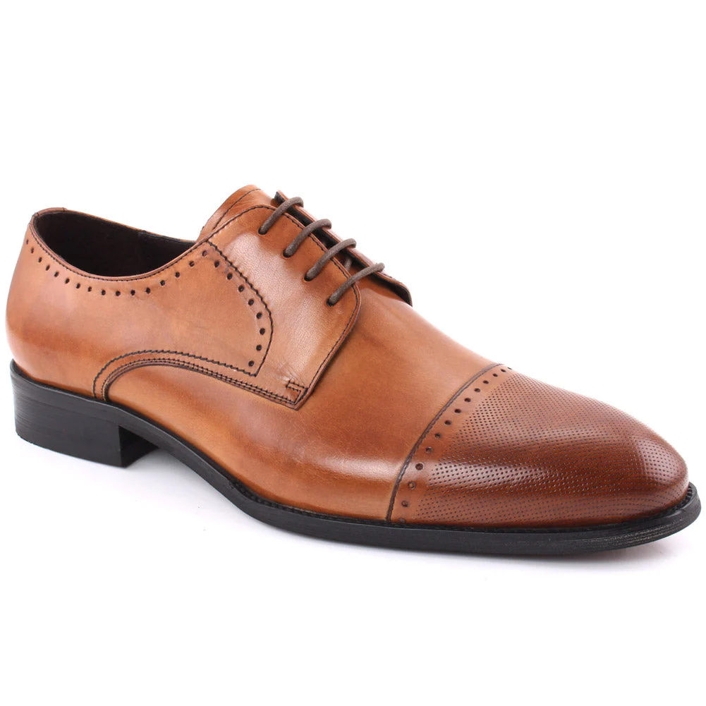 Men “LOUIE” Closed Lace Perforated Cap Toe Leather Formal Shoes