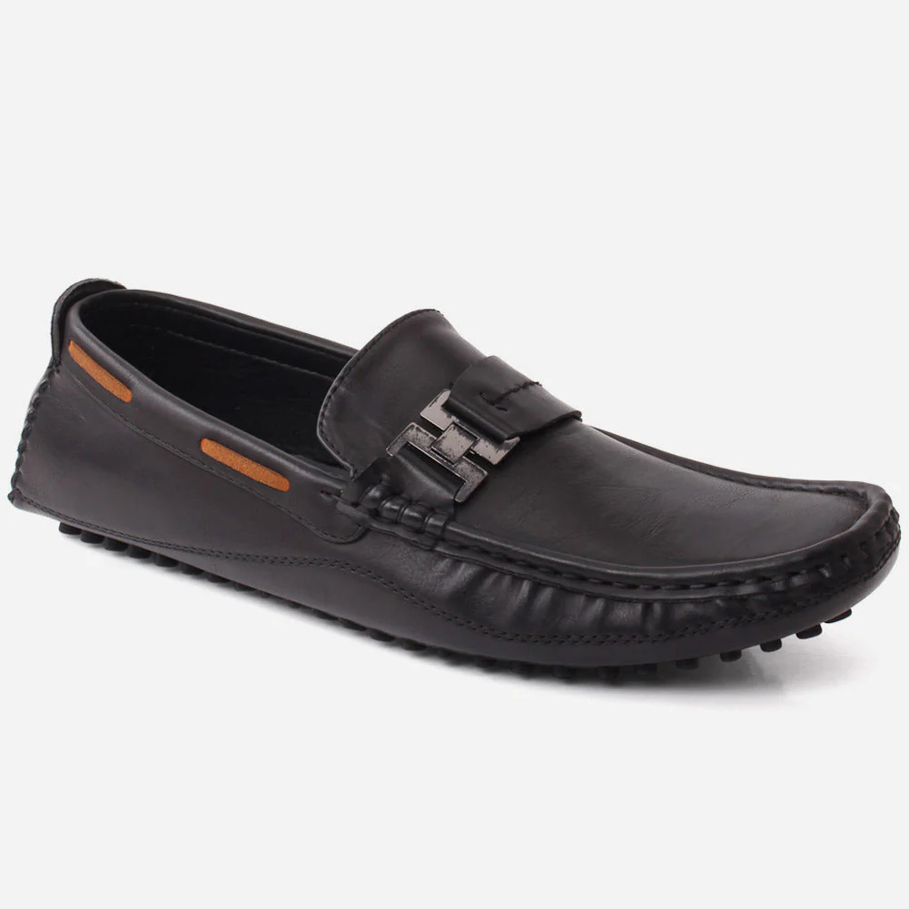 Men “OLIVER” Metallic Buckle Glossy Upper Casual Moc Toe Loafer Shoes