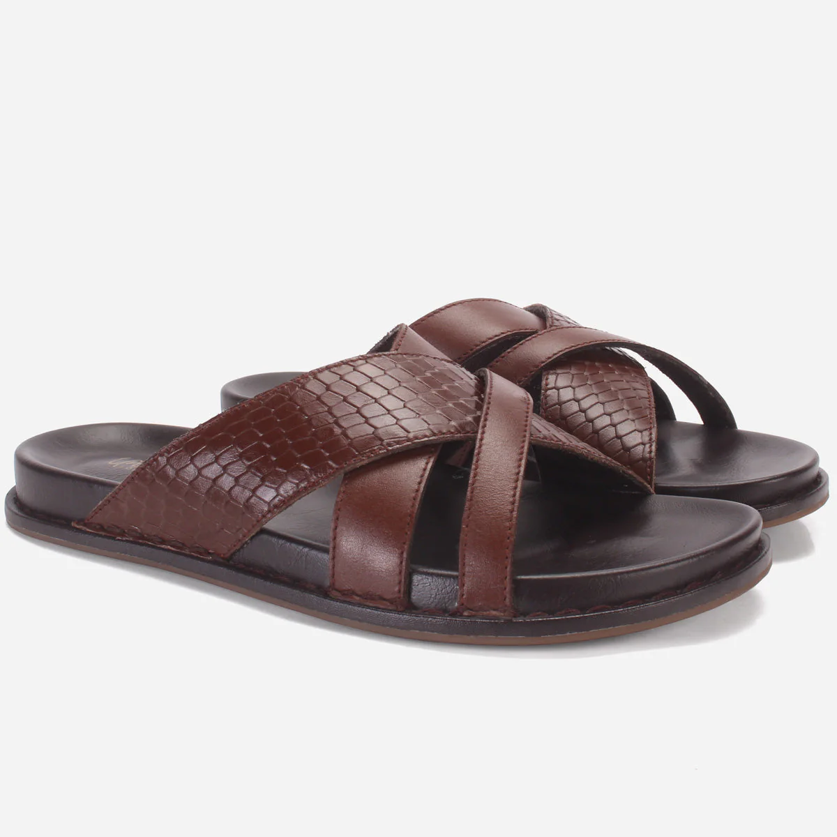Men "TRIFOGE" Leather Open Toe Summer Flat Slippers - Image 2