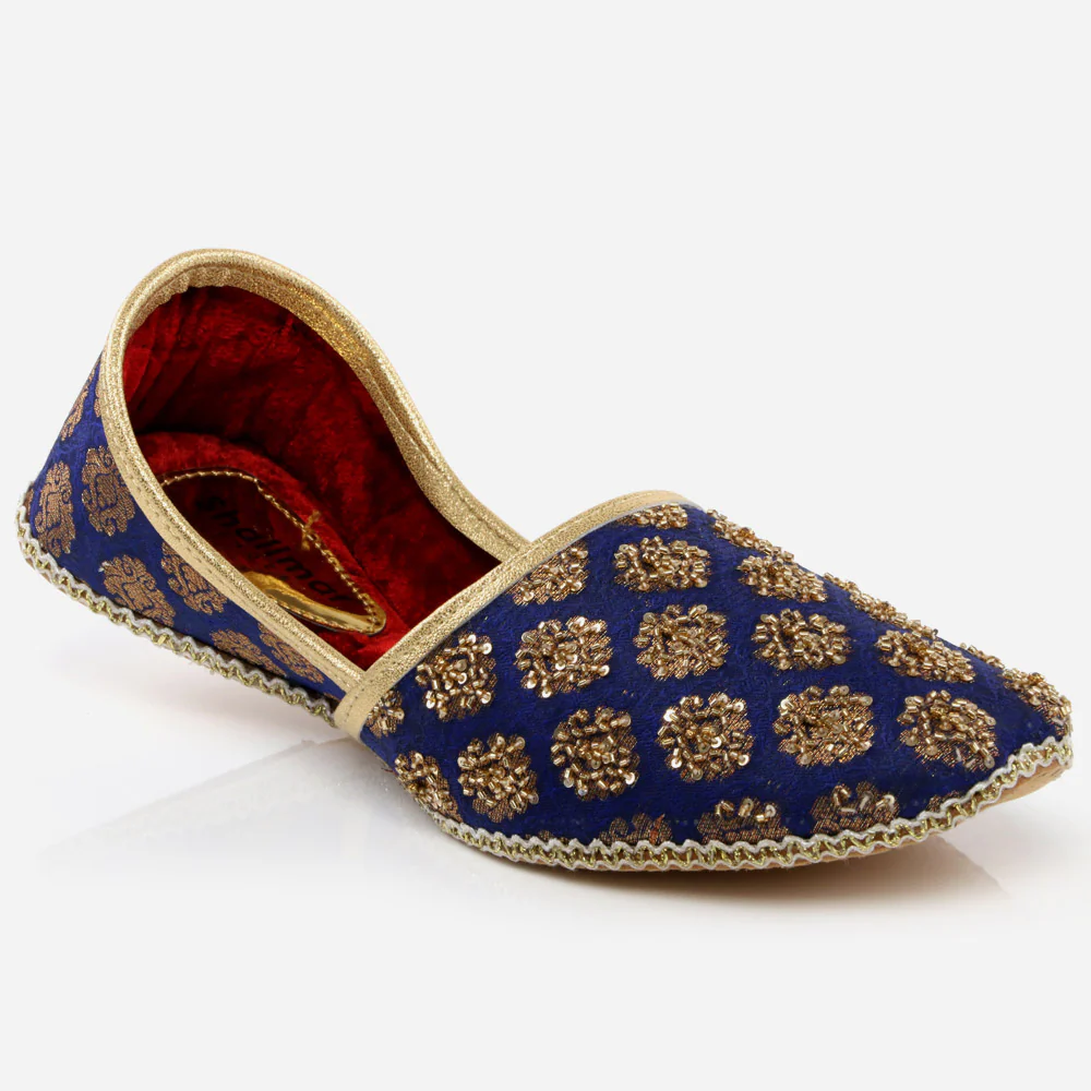 Mens Gents Sequins Embroidered Groom Leather Shoes Wedding Traditional Indian Khussa Mojaris Pumps Size