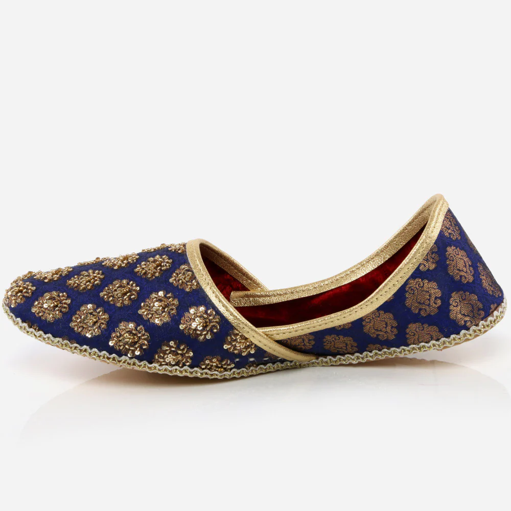 Mens Gents Sequins Embroidered Groom Leather Shoes Wedding Traditional Indian Khussa Mojaris Pumps Size - Image 3