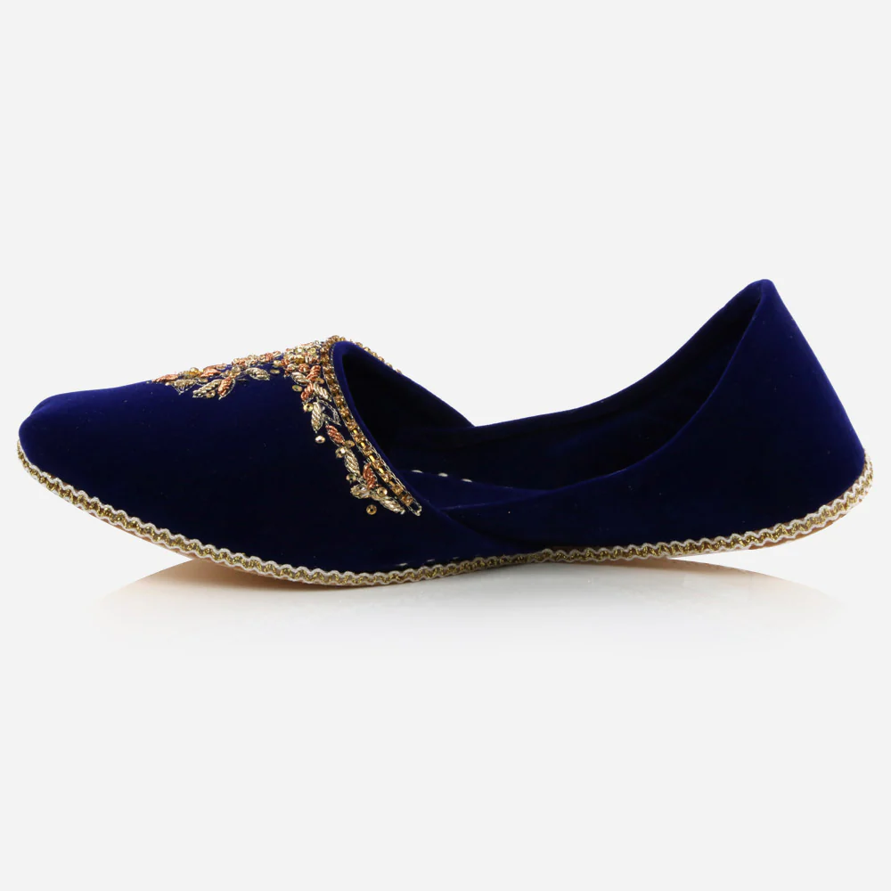 Mens Gents Velvety Decorated Evening Groom Leather Shoes Wedding Traditional Indian Khussa Flats Slip-ons Mojaris Pumps Sizes - Image 3