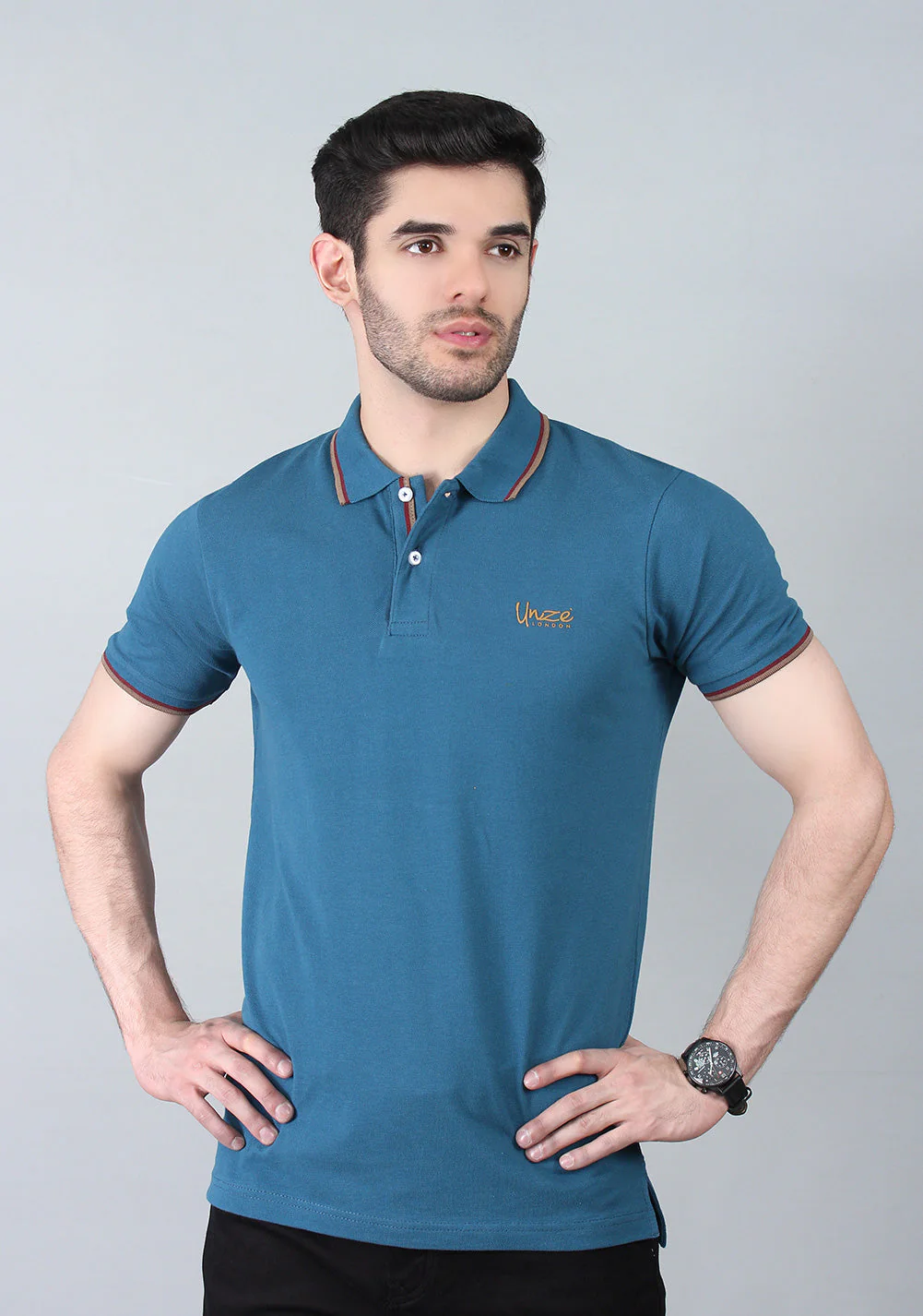 Men's "LOGAN" Blue Cotton Polo Shirt