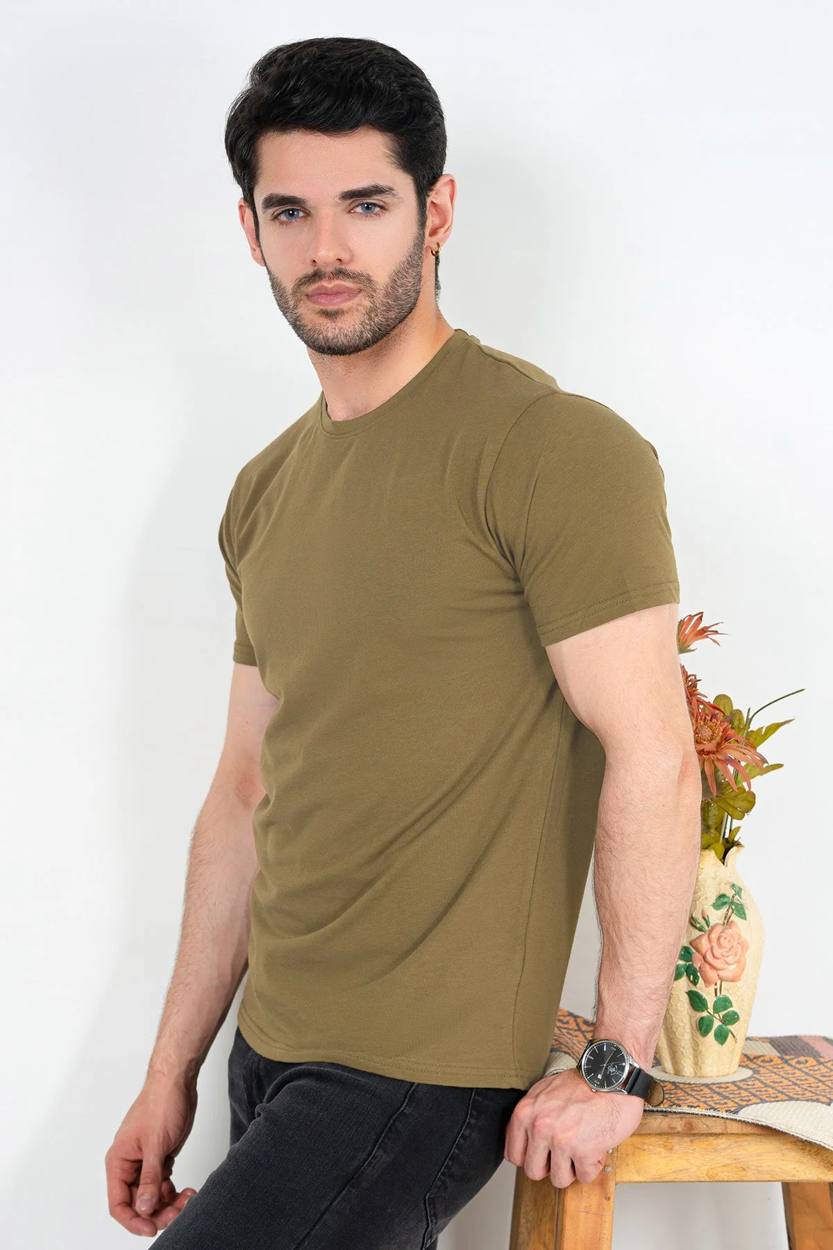 Mens" VINEY" Basic Cotton Crew Neck T-Shirt - Image 3