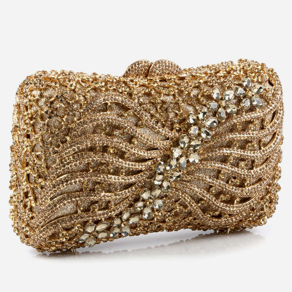 Shalimar Womens Ladies Swirly Designed Shimmery Crystals Wedding Party Prom Evening Clutch Bridal Handbag Party Purse