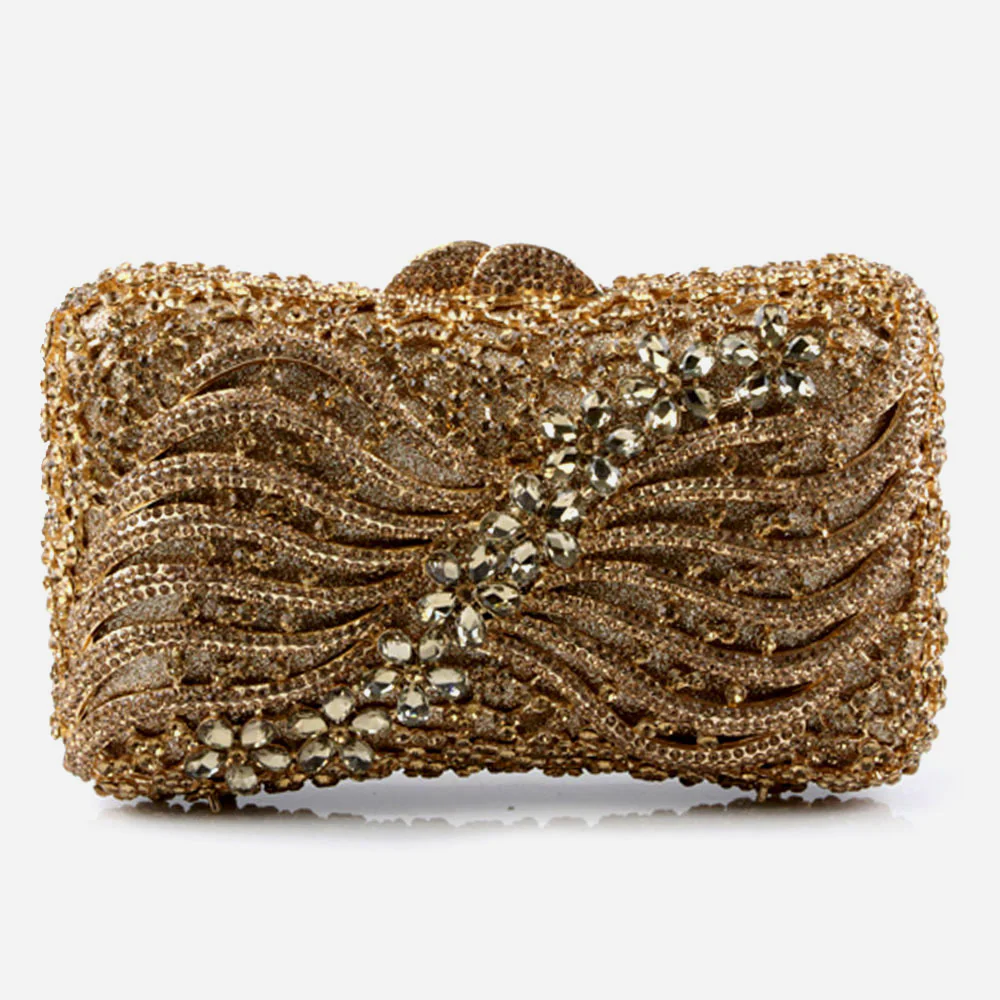 Shalimar Womens Ladies Swirly Designed Shimmery Crystals Wedding Party Prom Evening Clutch Bridal Handbag Party Purse - Image 3