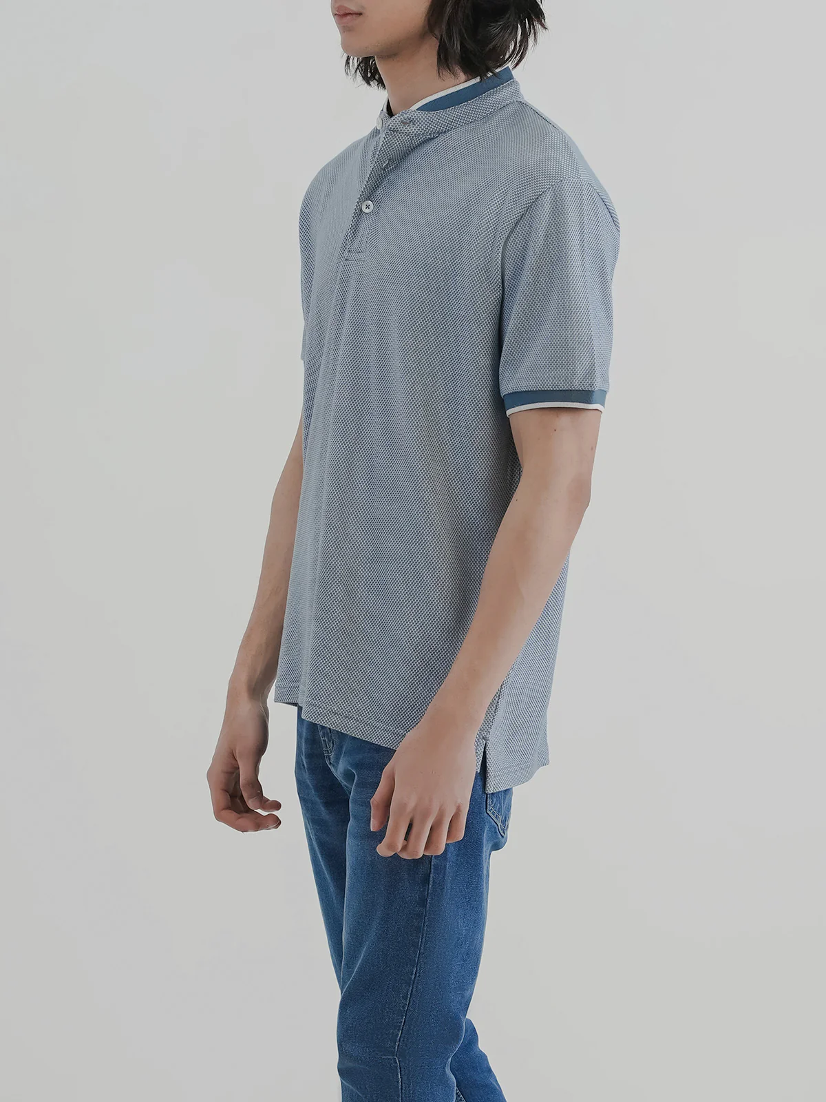 "SHILAH" Ban Collar Jacquard Polo Shirt - Image 4