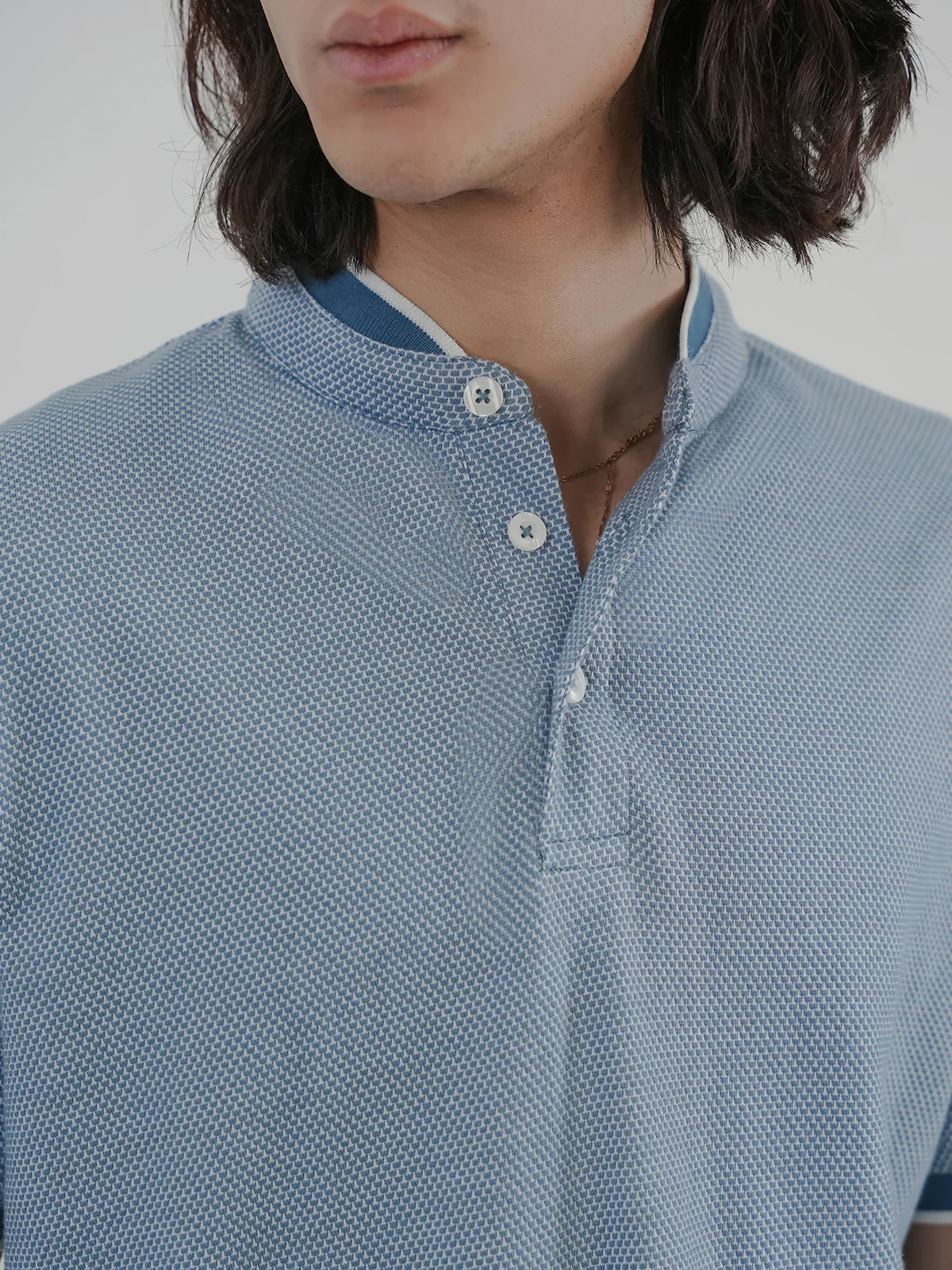 "SHILAH" Ban Collar Jacquard Polo Shirt - Image 5