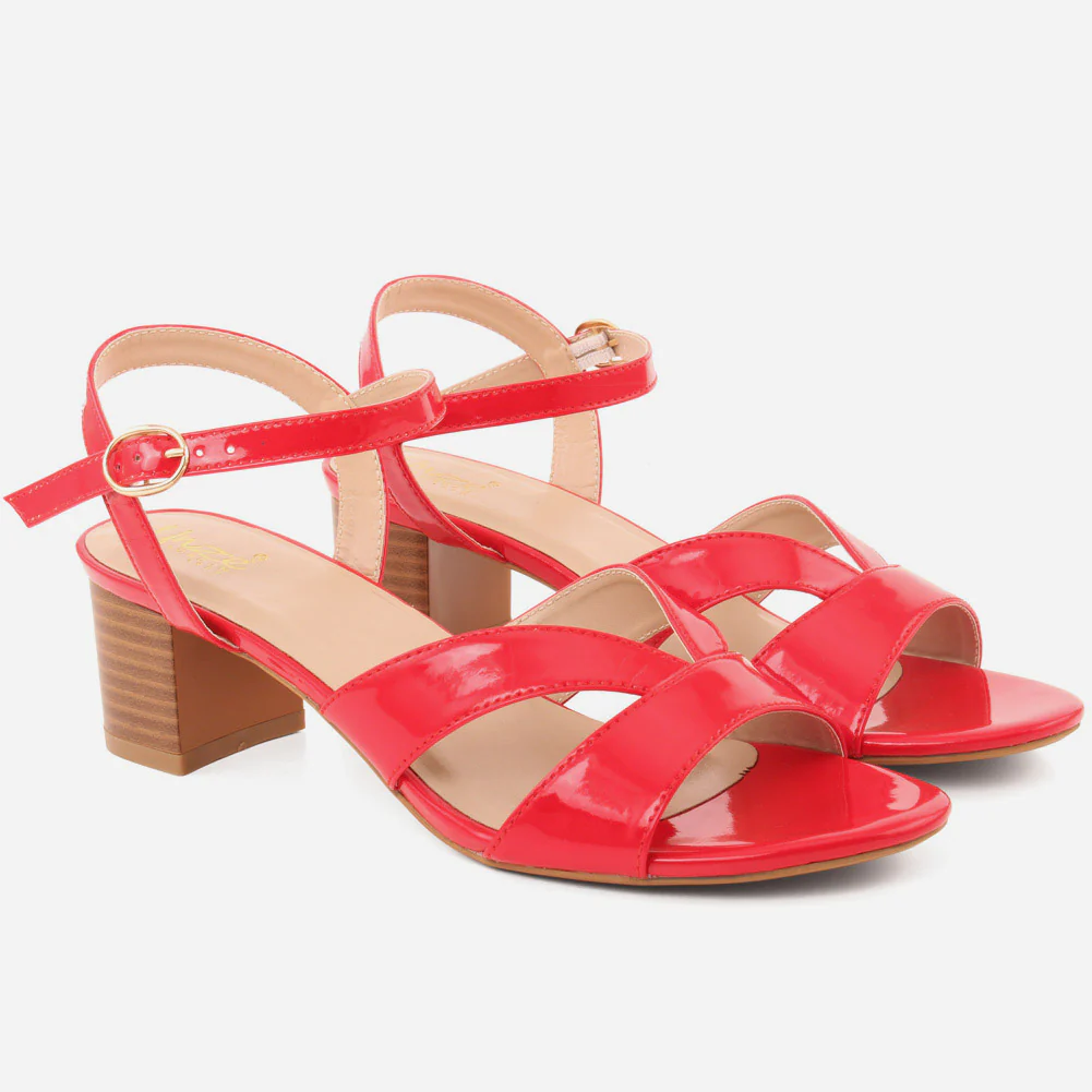 Women "ADA" Exclusive Stylish Glossy Block Heel Sandals - Image 2
