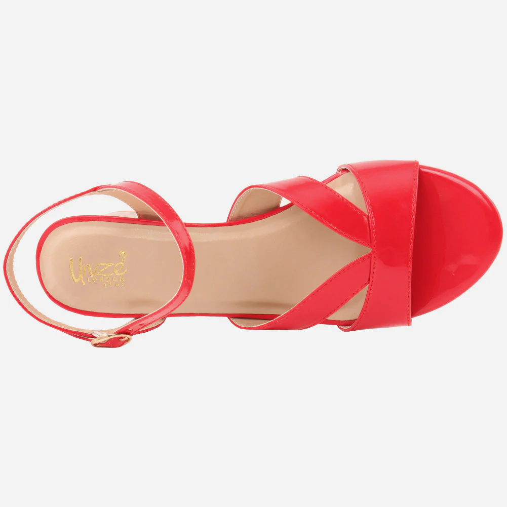 Women "ADA" Exclusive Stylish Glossy Block Heel Sandals - Image 4