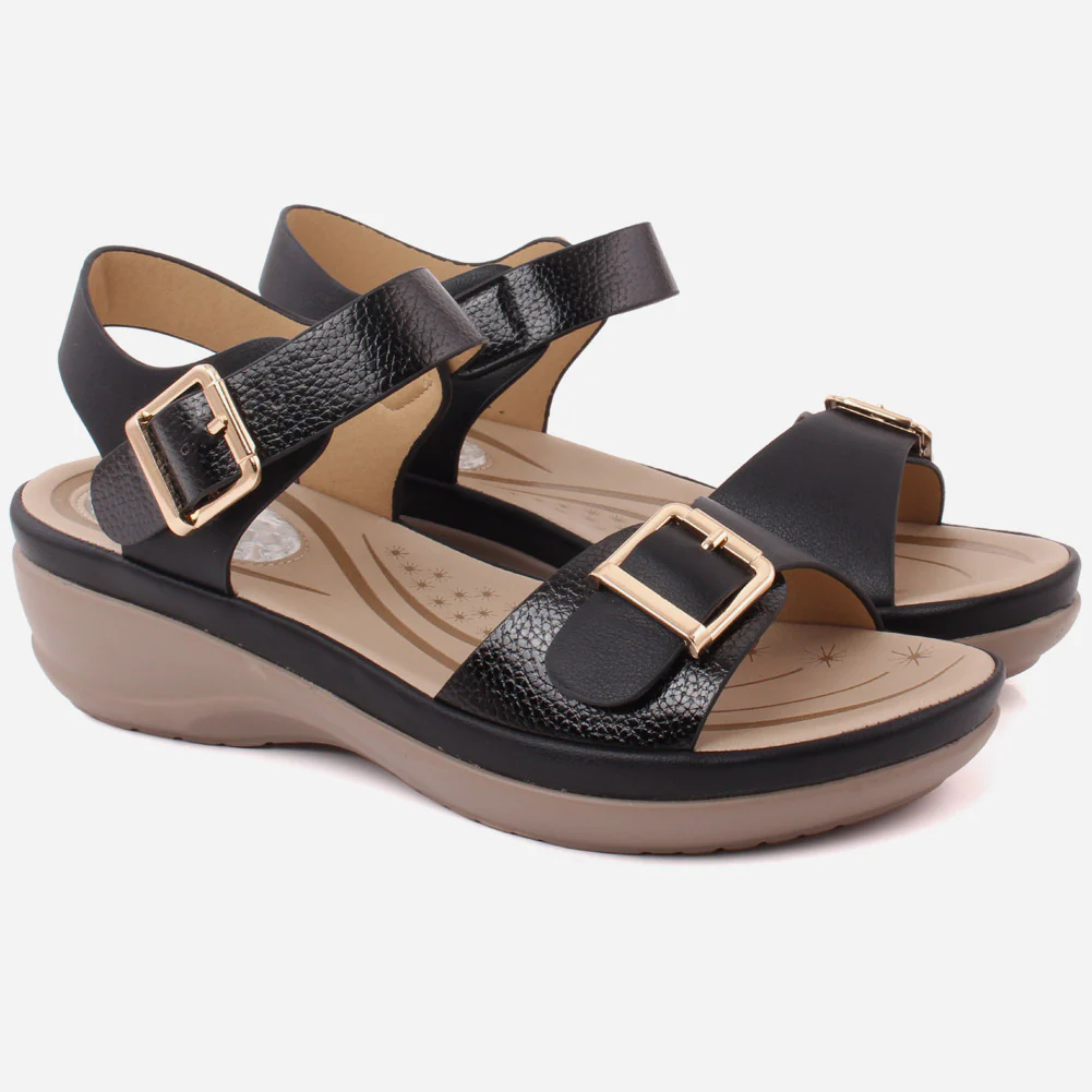 Women "ANIYAH" Ankle Strap Buckle Closure Casual Low Outdoor Wedge Open Toe Square Buckled Comfort Sandals - Image 2