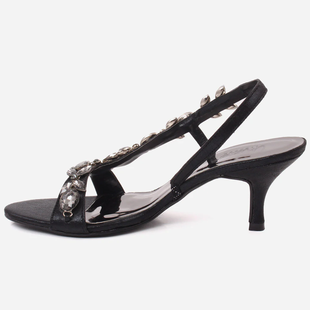 Women “AREEN” Embellished Toe & Side Strap Sling Back Kitten Heel Sandals - Image 3