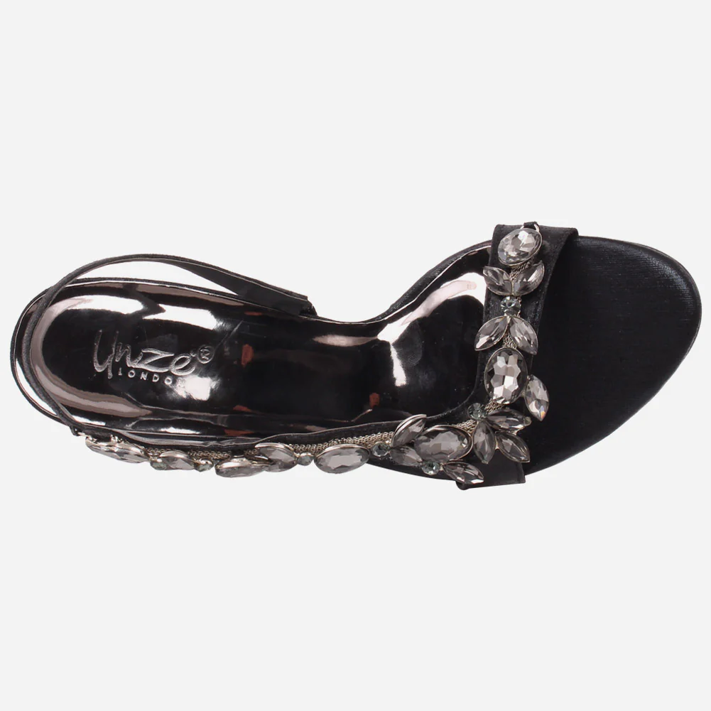 Women “AREEN” Embellished Toe & Side Strap Sling Back Kitten Heel Sandals - Image 4