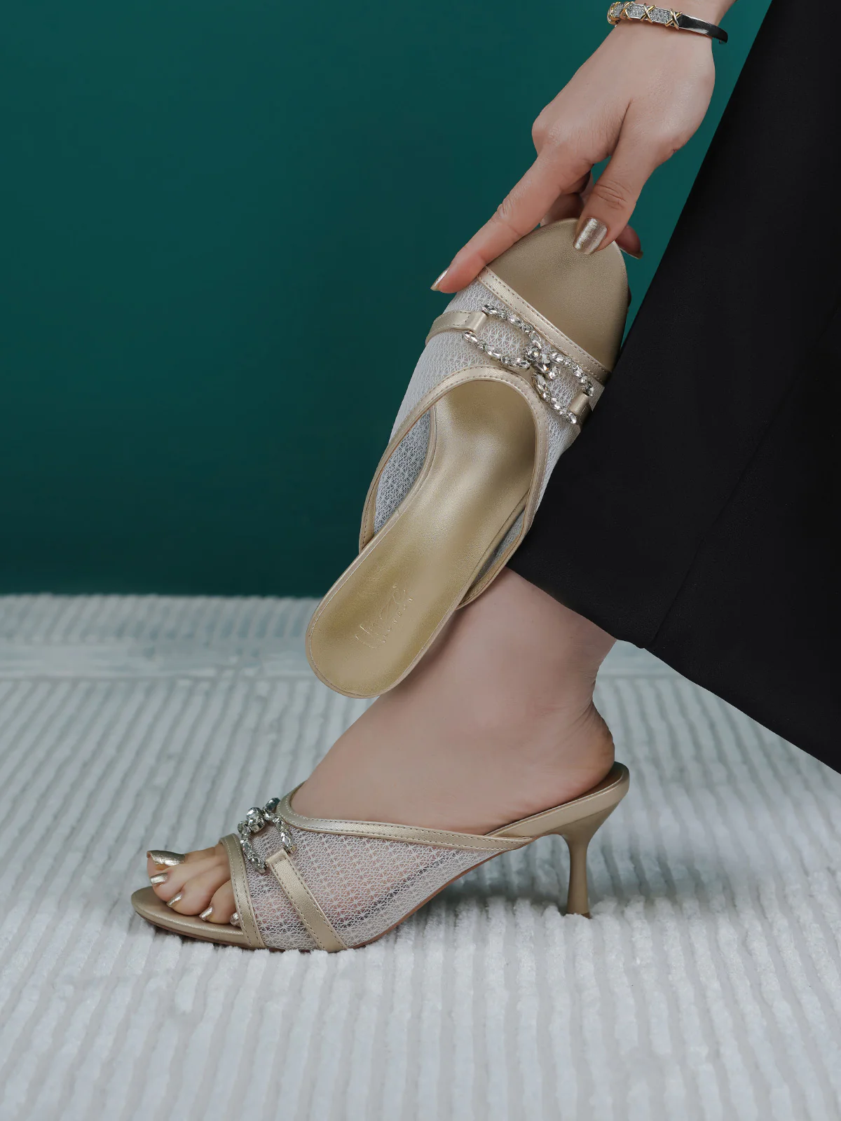 Women "ARELY" Elegant Mesh Heel Sandals
