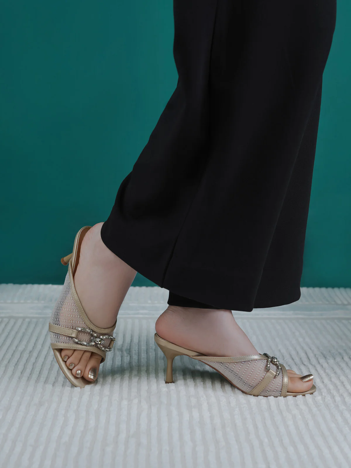 Women "ARELY" Elegant Mesh Heel Sandals - Image 6