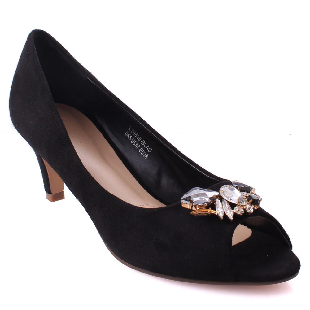 Women āBERNICEā Stone Embellished Vamp Peep Toe Kitten Heel Shoes