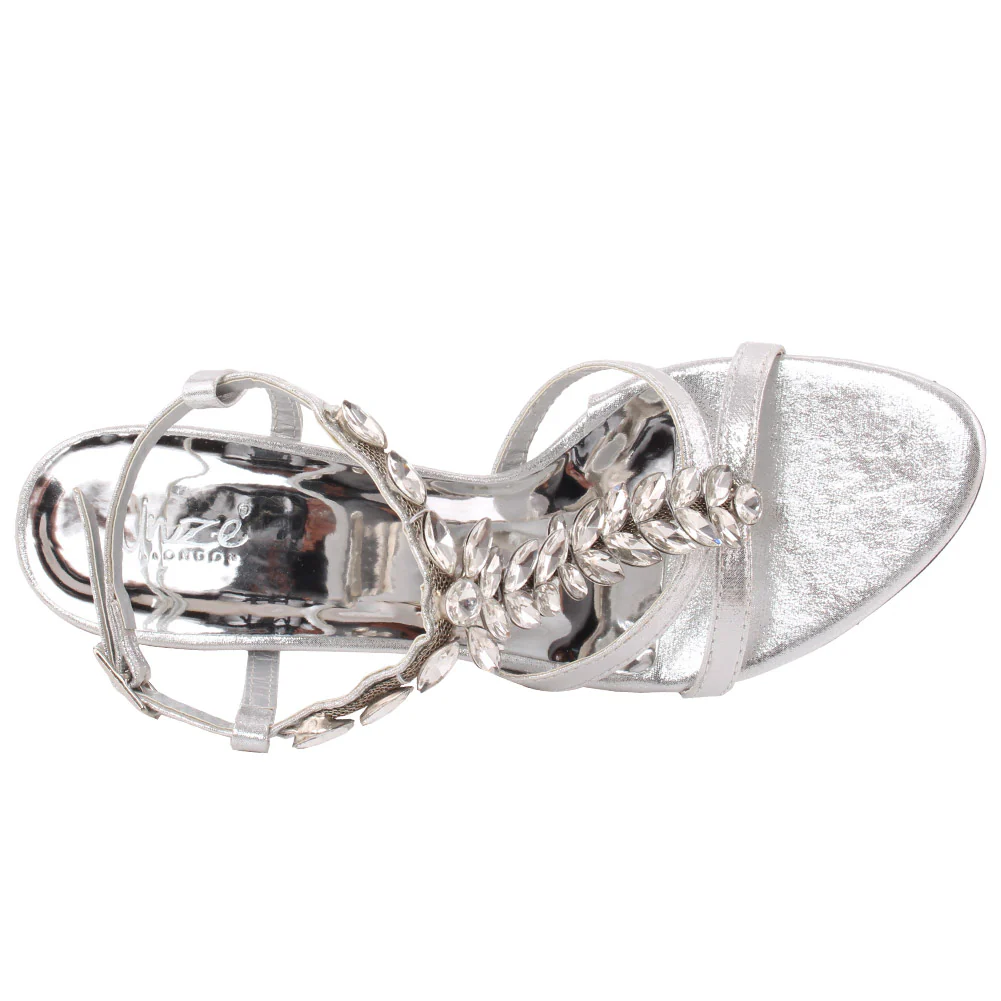 Women “CAILY” T Design Crystal Encrusted Buckle Ankle Strap Platform Stiletto Heel Sandals - Image 4