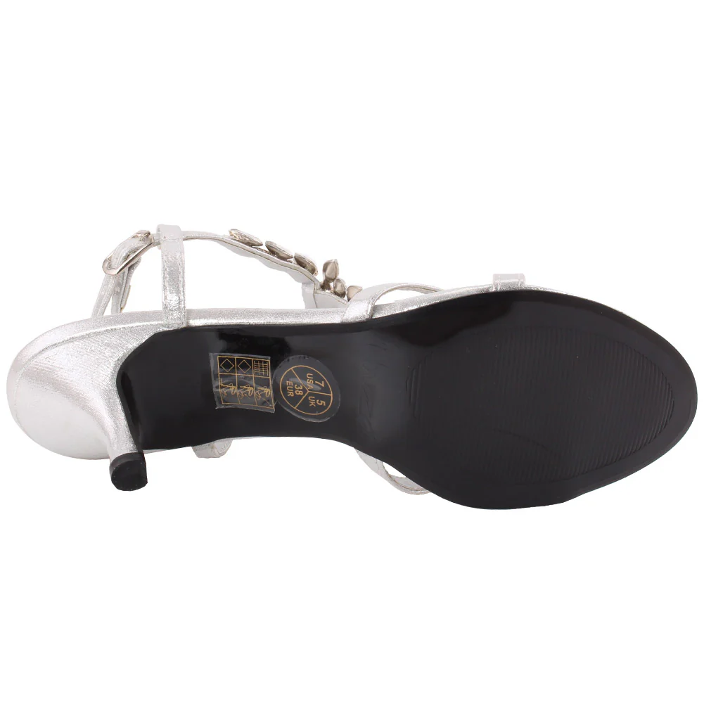 Women “CAILY” T Design Crystal Encrusted Buckle Ankle Strap Platform Stiletto Heel Sandals - Image 5