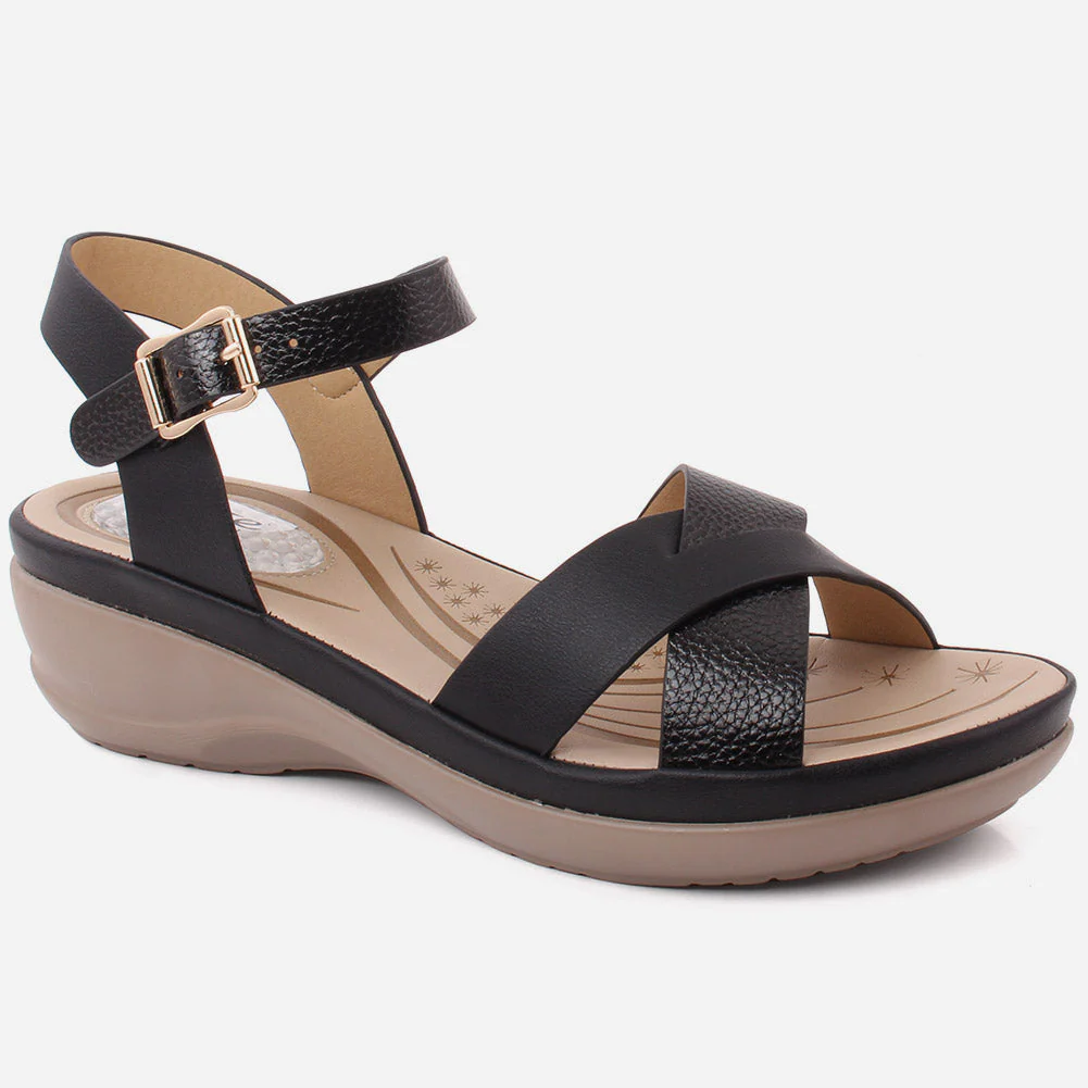 Women "CATALINA" Open Toe Cross Strap Wedge Ankle Strap Sandals