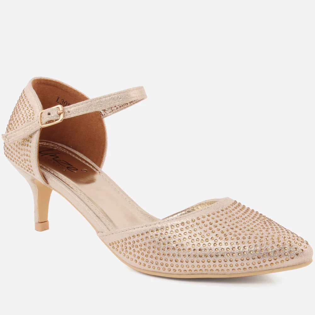 Women āCHARLOTTEā Rhinestone Embellished Shimmer Closed Heel Cup Sandals