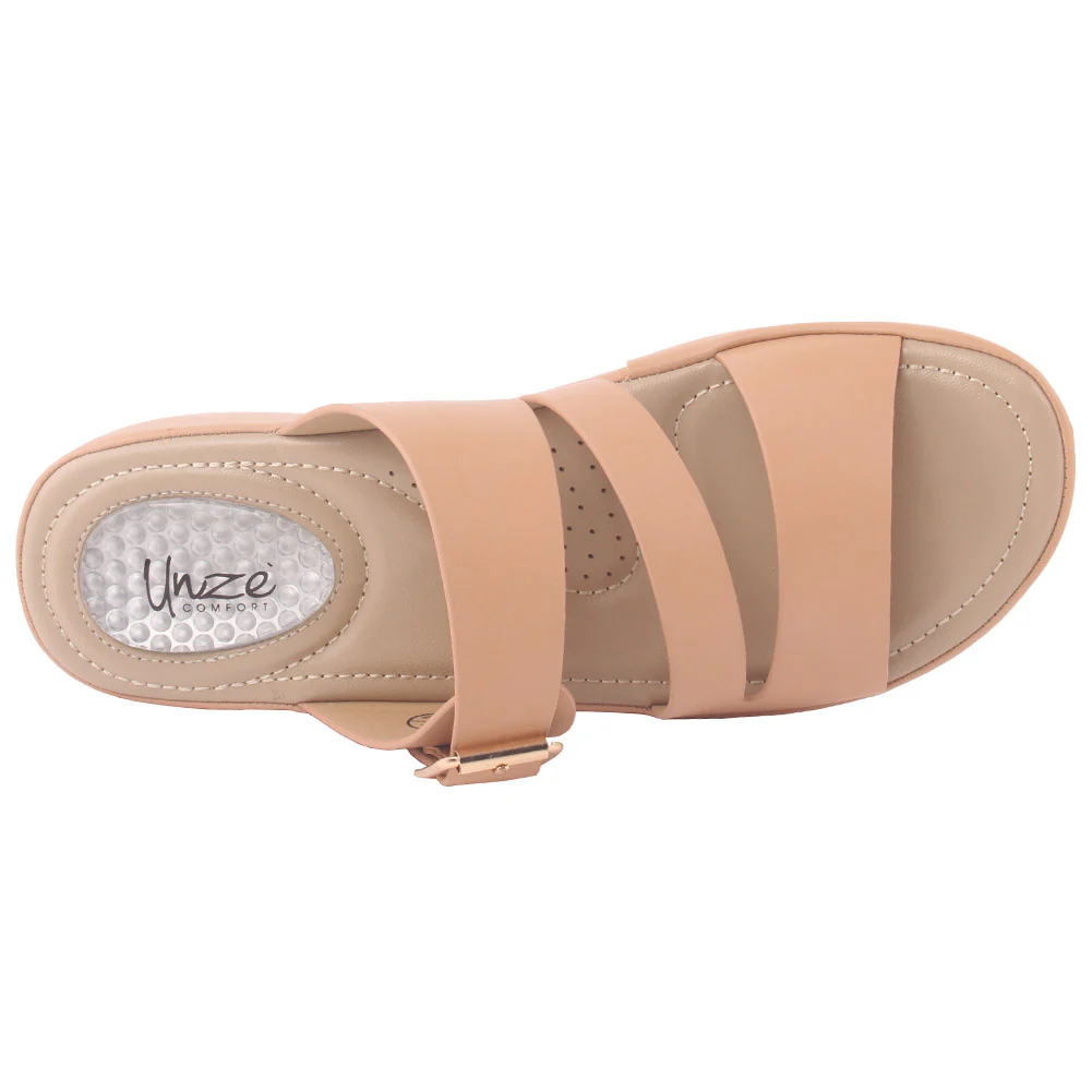 Women "DAHLIA" Open Toe Wedge Tri-Strap Buckled Comfort Slippers - Image 4