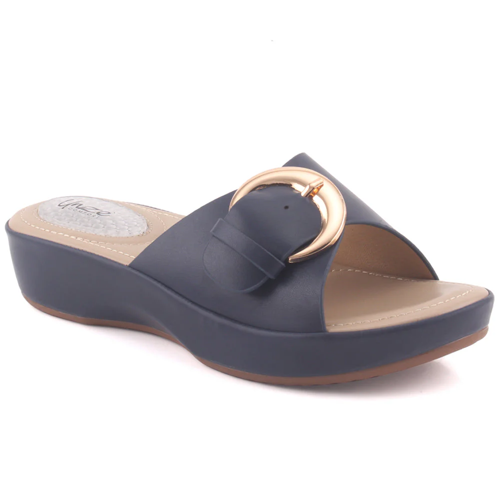 Women "DALEYZA" Open Toe Thong Indoor Casual Slider Comfort Buckled Wedge Slippers