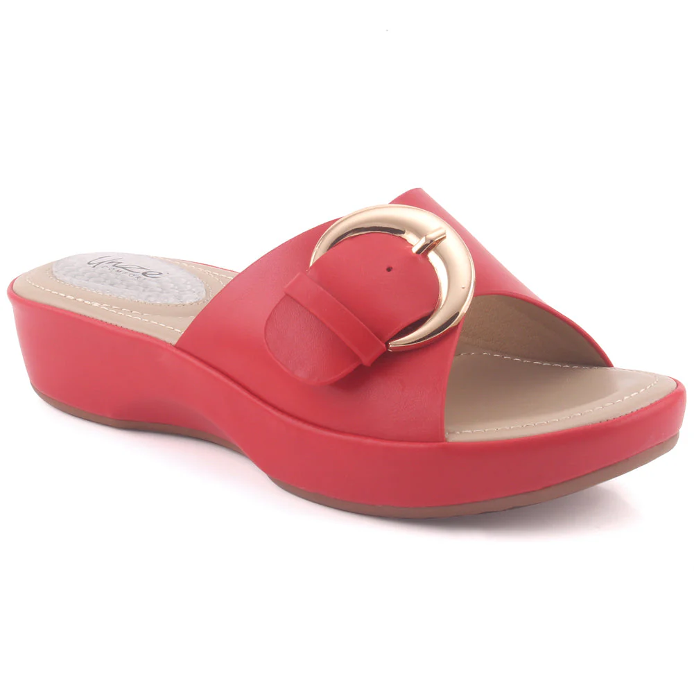 Women "DALEYZA" Open Toe Thong Indoor Casual Slider Comfort Buckled Wedge Slippers