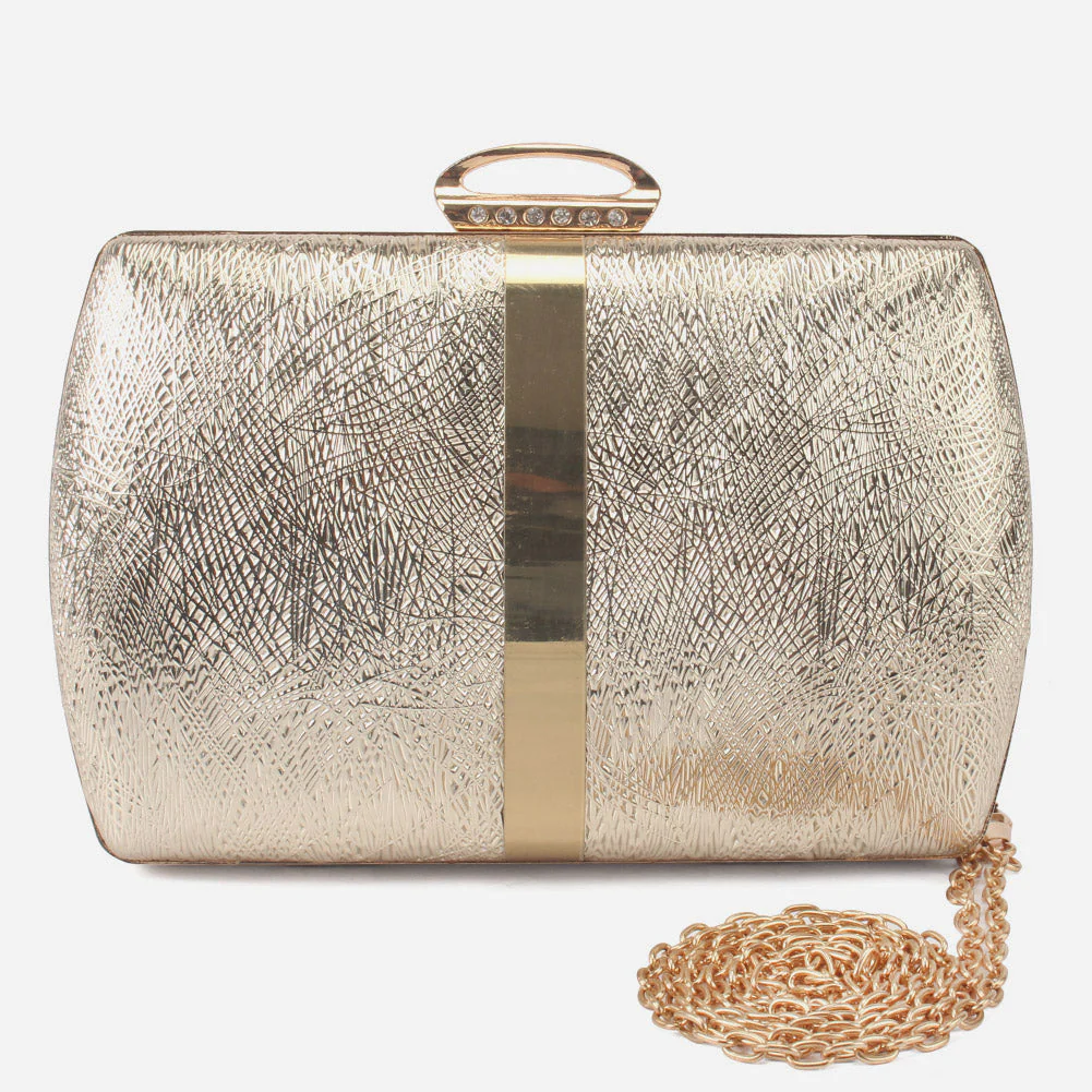 Women "DEBBY" Synthetic Golden Buckle With Shoulder Chain Clutch