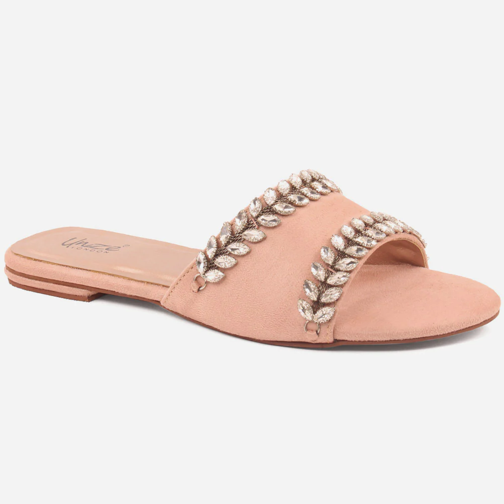 Women" DELLA" Diamante Low Heel Slippers