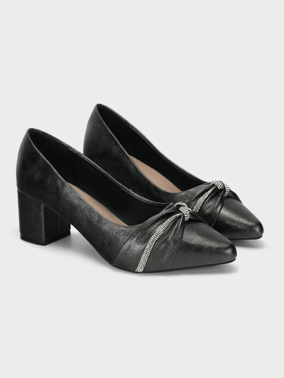 Women "DIADEM" Shimmery Block Heel Courts - Image 2
