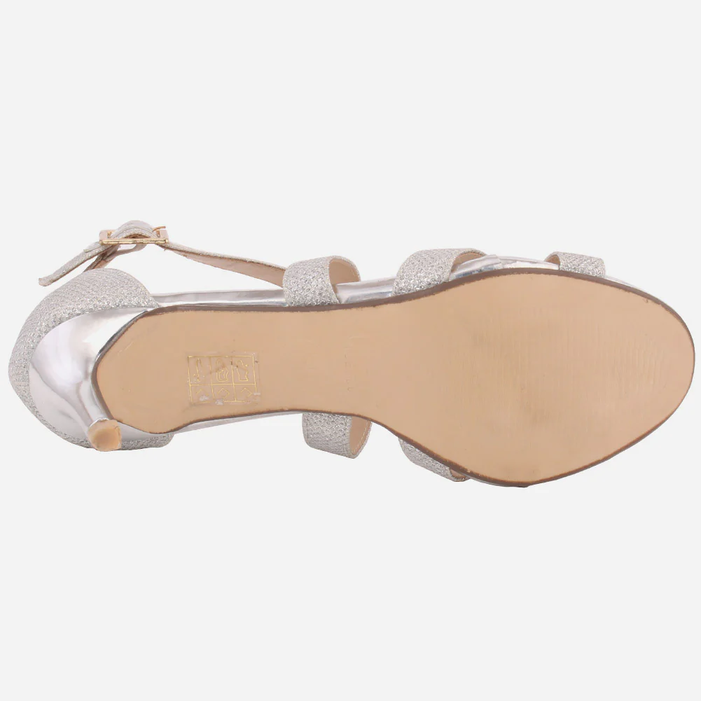 Women “GALILA” Cross Over Strap Peep Toe Shimmer Kitten Heel Sandals - Image 5