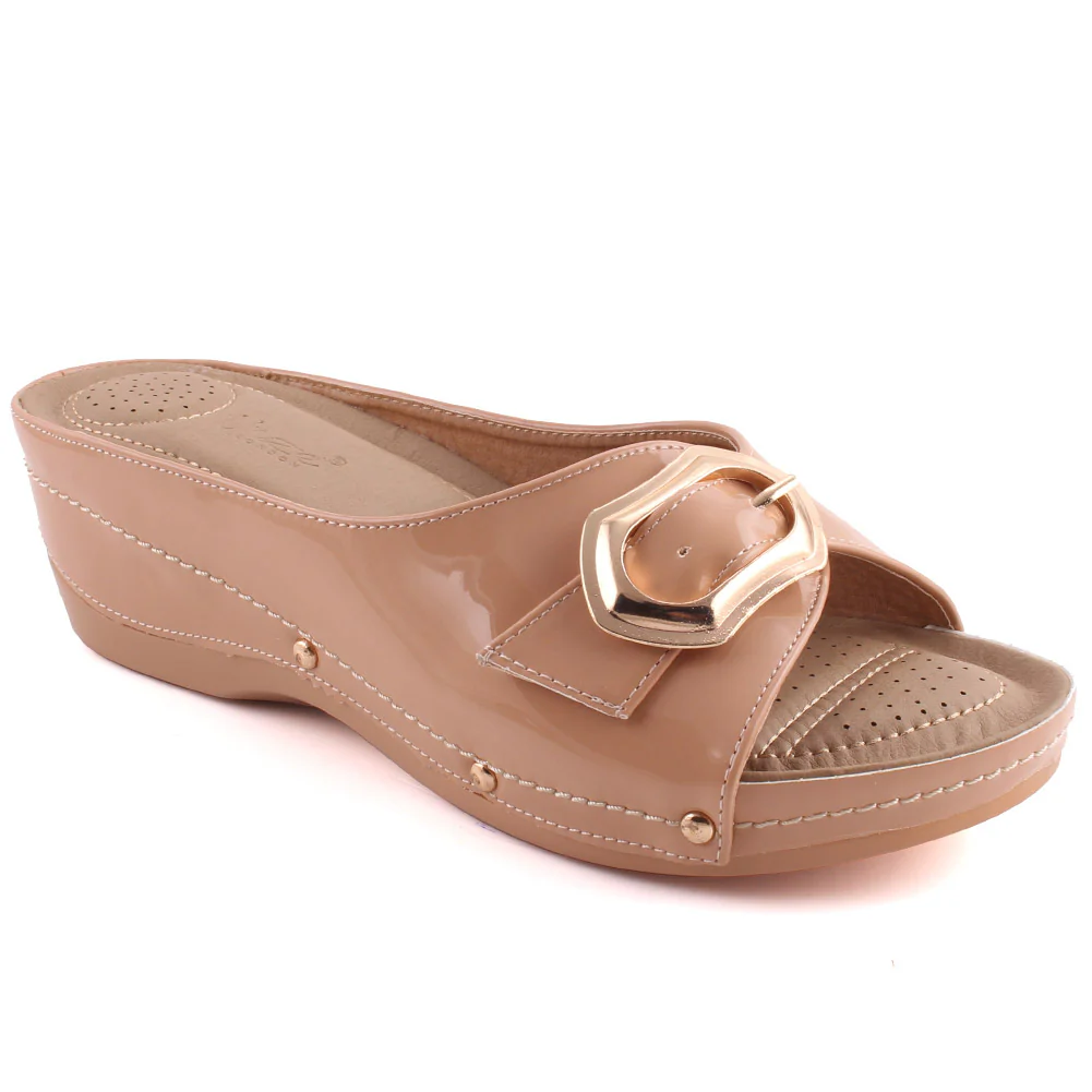 Women “GALLA” Buckle Adorned Wedge Comfort Slippers