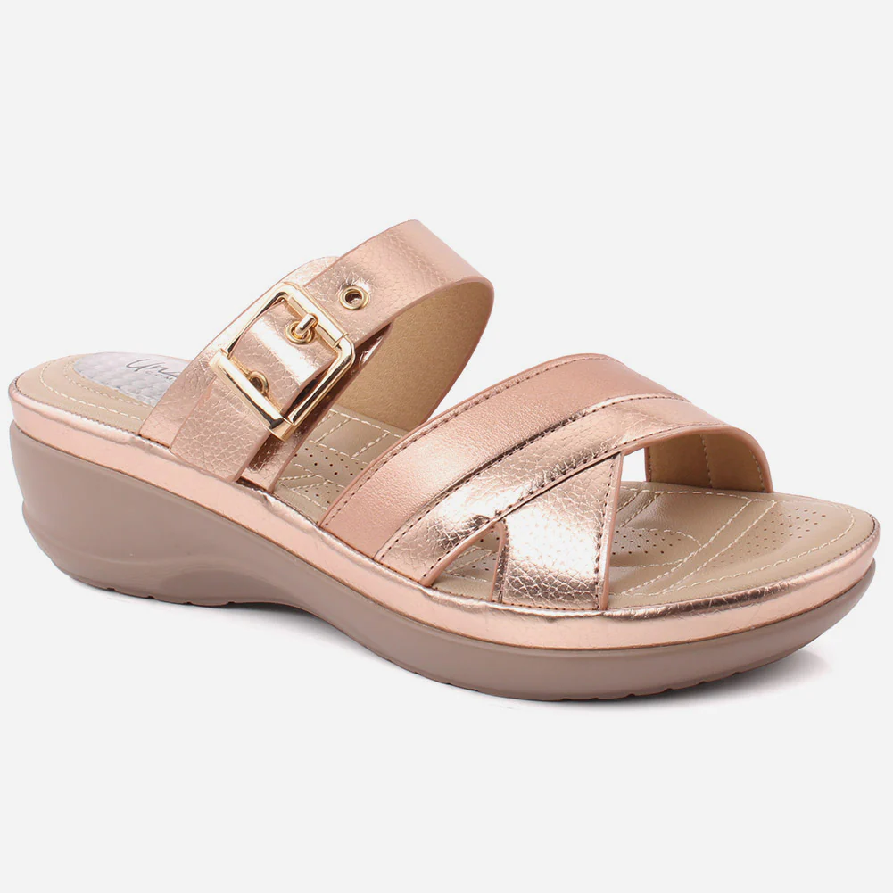 Women "GIANNA" Open Toe Crossover Shimmer Wedge Slippers