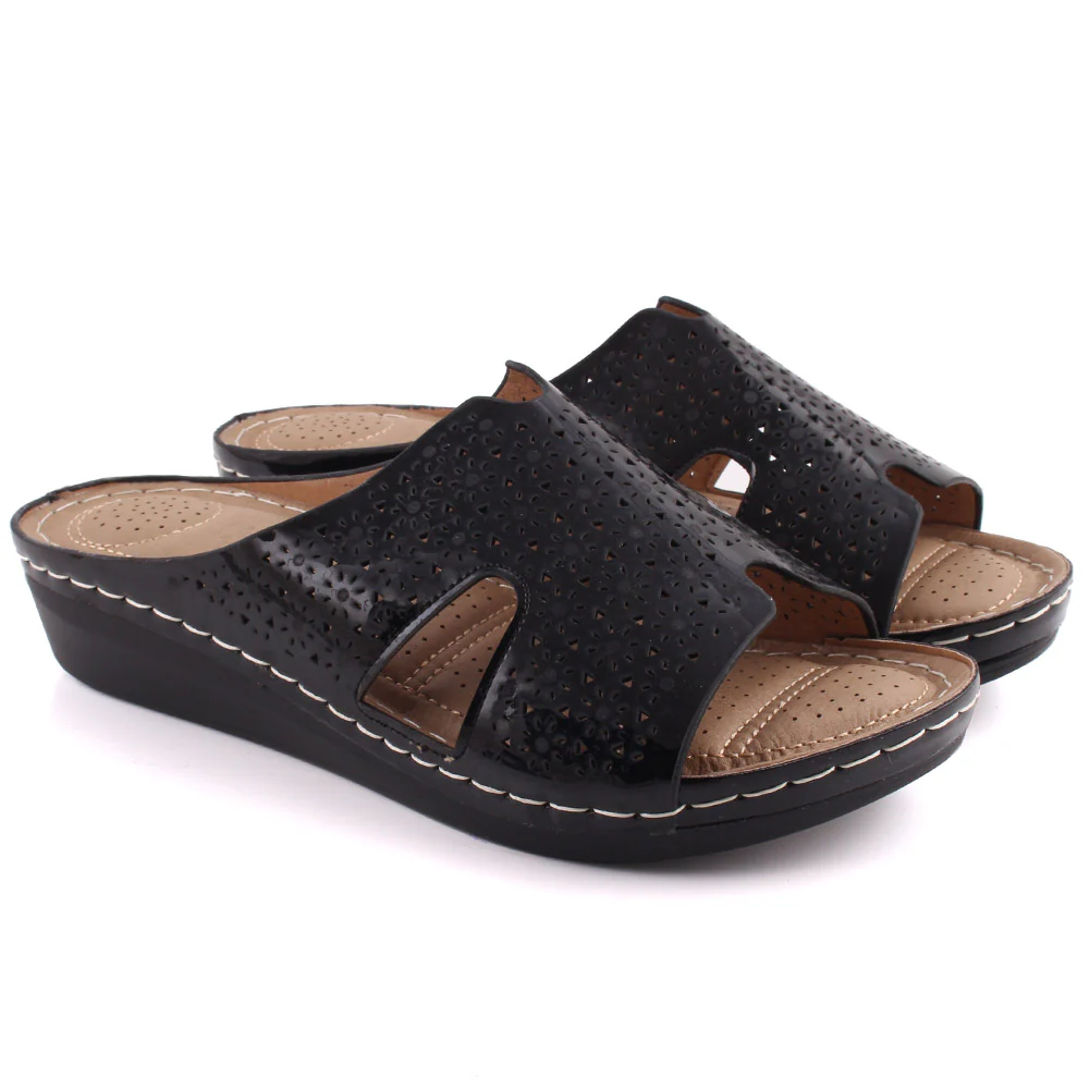 Women “HAYLEE” Open Toe Textured Comfort Wedge Slippers - Image 2