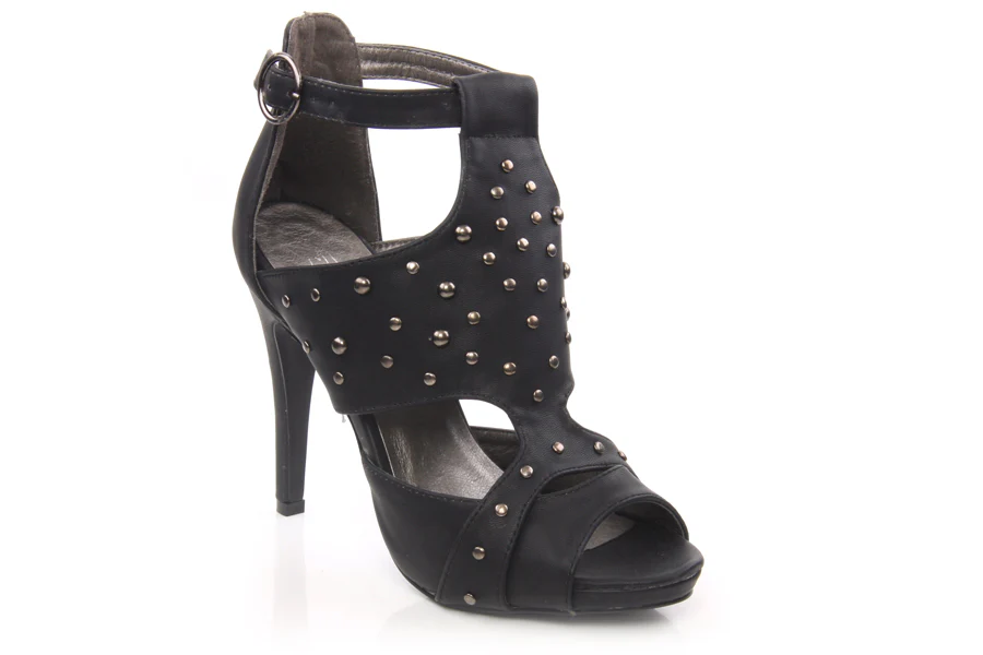 Women High Heel Open Toe T Strap Studded Upper Slip On Shoes With Stilleto Heel