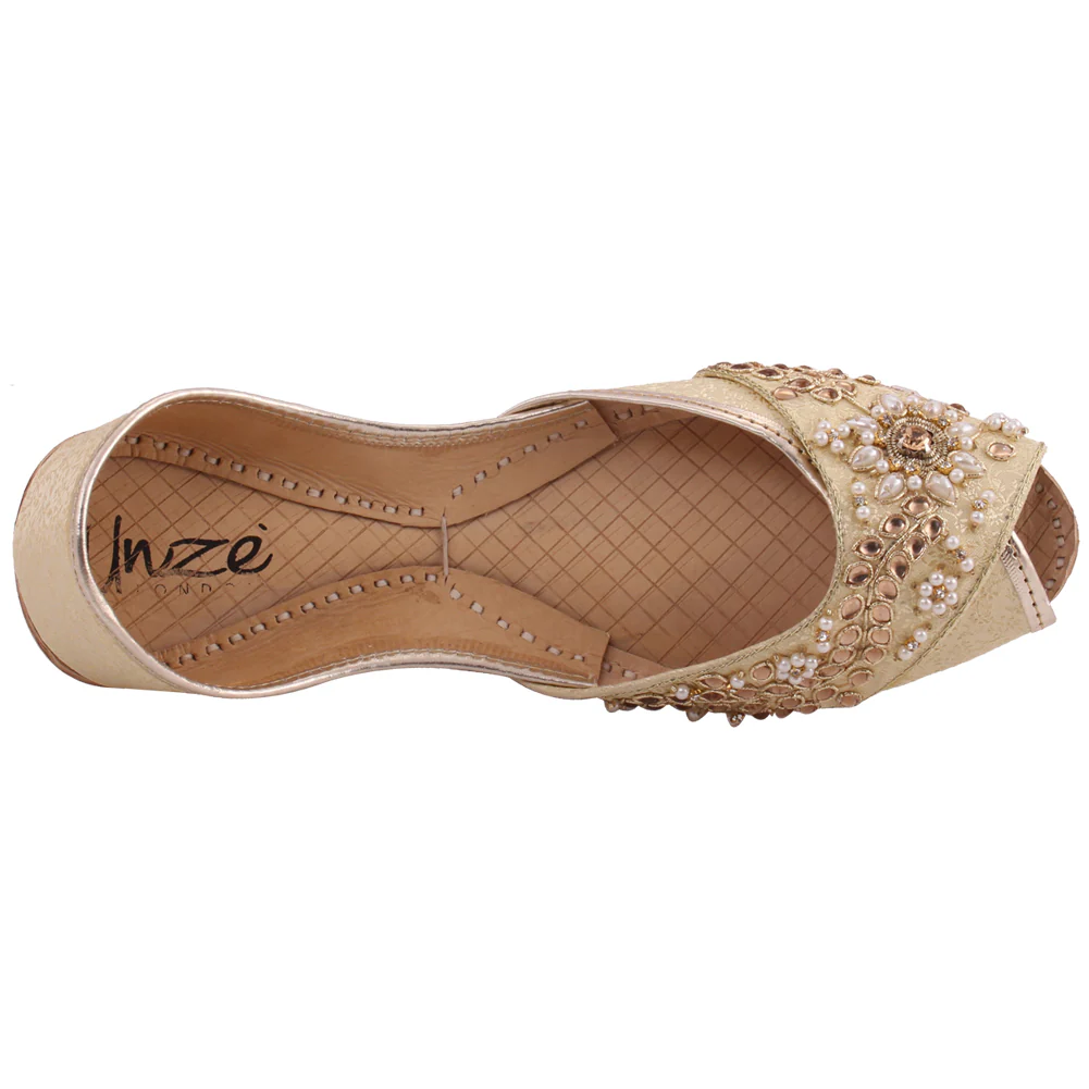 Women “IYANA” Beaded Jamawar Peep Toe Khussa - Image 4