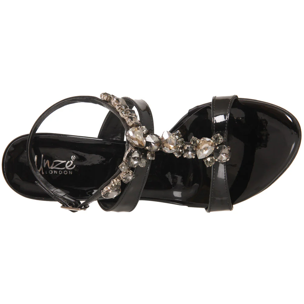 Women “JESSAMY” T Design Diamond Decorated Slip on Heels Sandals - Image 4