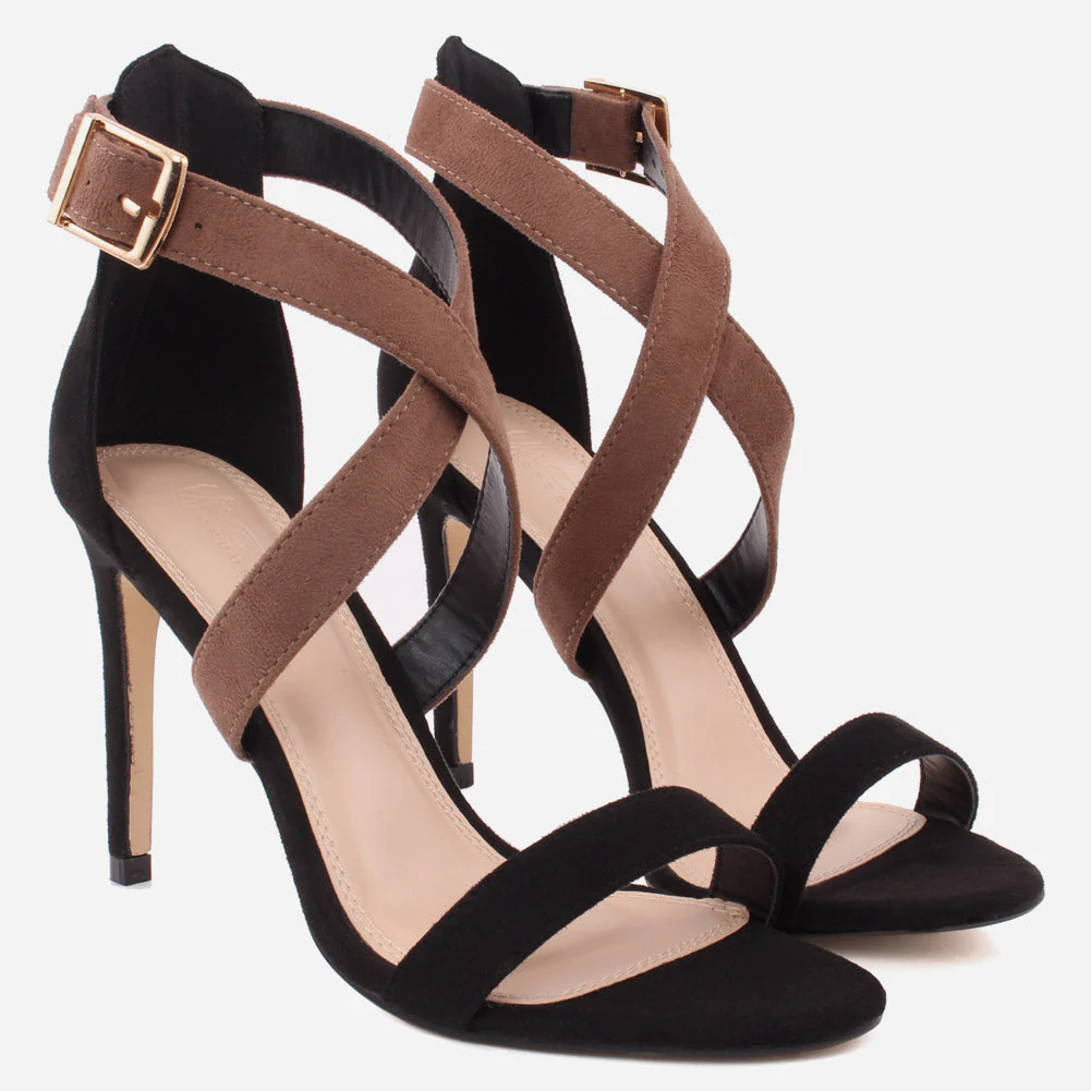 Women "JUNO" Open Toe Cross Over Ankle Strap Stiletto Heel Sandals - Image 2