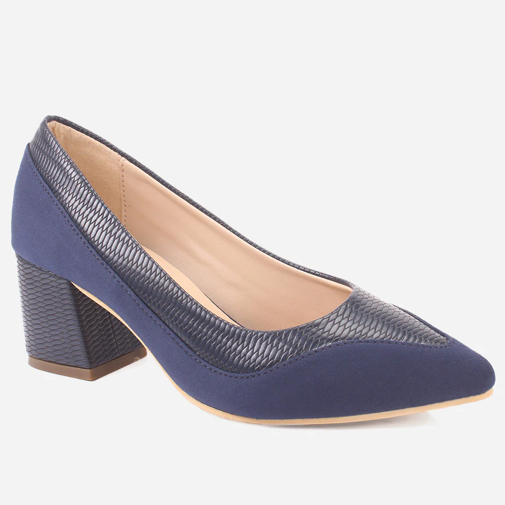 Women "KELLY" Two Tone Block Heel Court Shoes