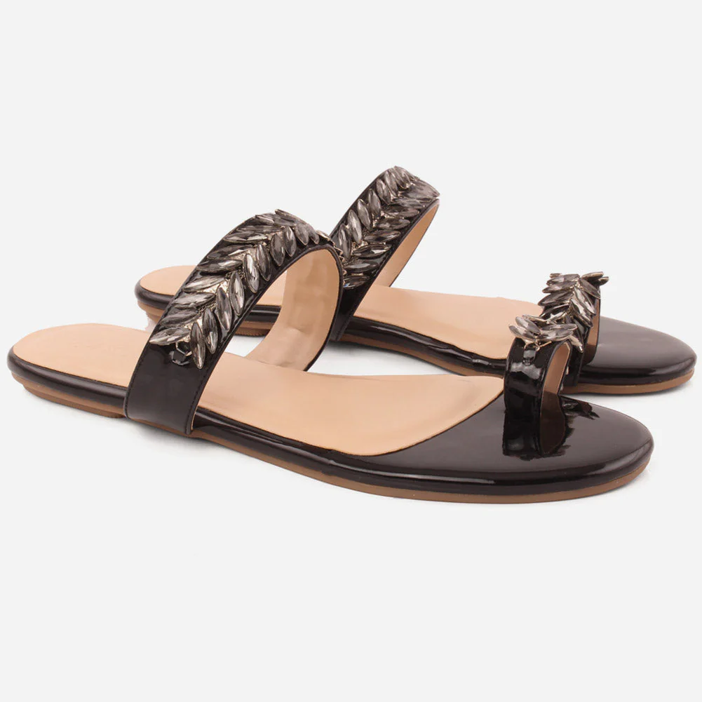 Women "Kemma"Glamorous Metallic Gemstone Slippers - Image 2