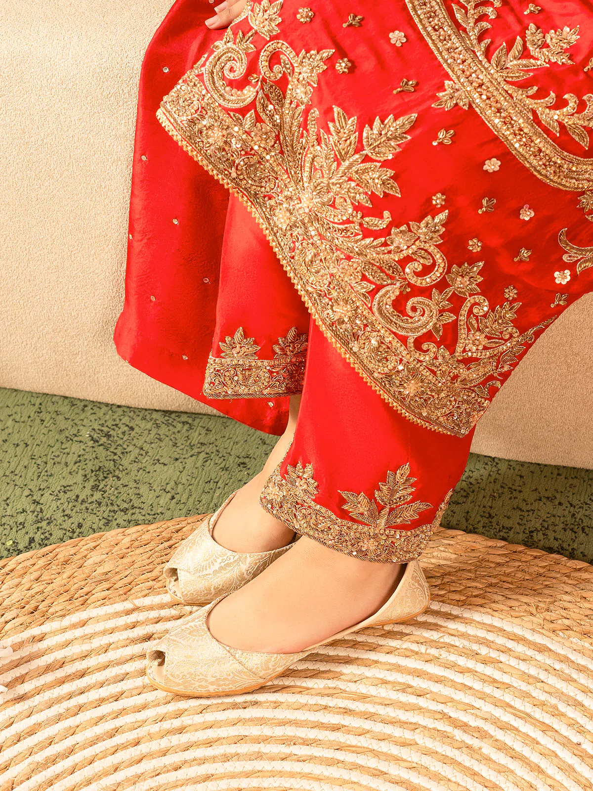 Women "LEHRANI" Open Toe Jamawar Khussa - Image 2